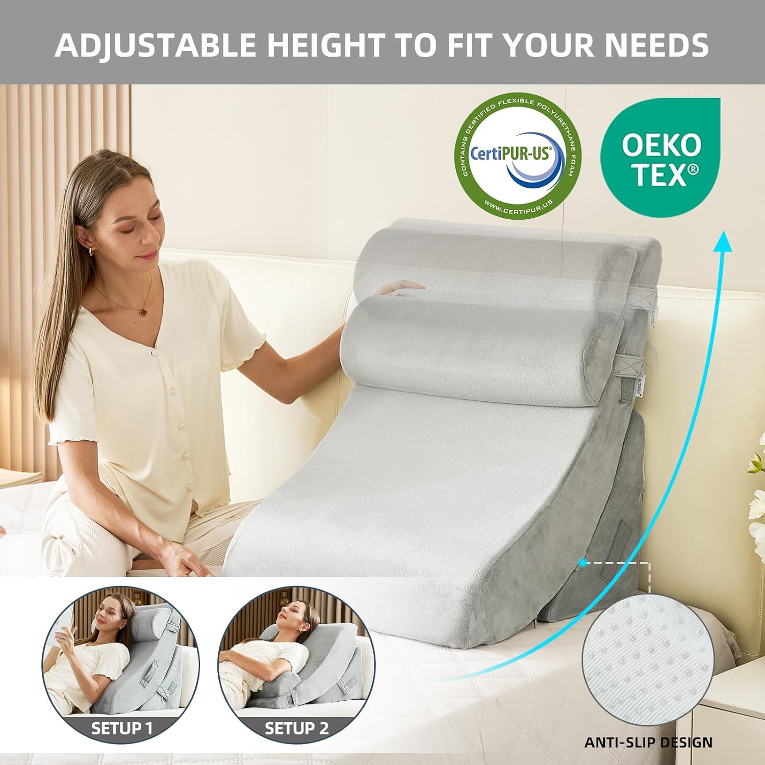 Lucresta 4PCS Orthopedic Wedge Pillow Set for Back Neck Leg Pain Relief