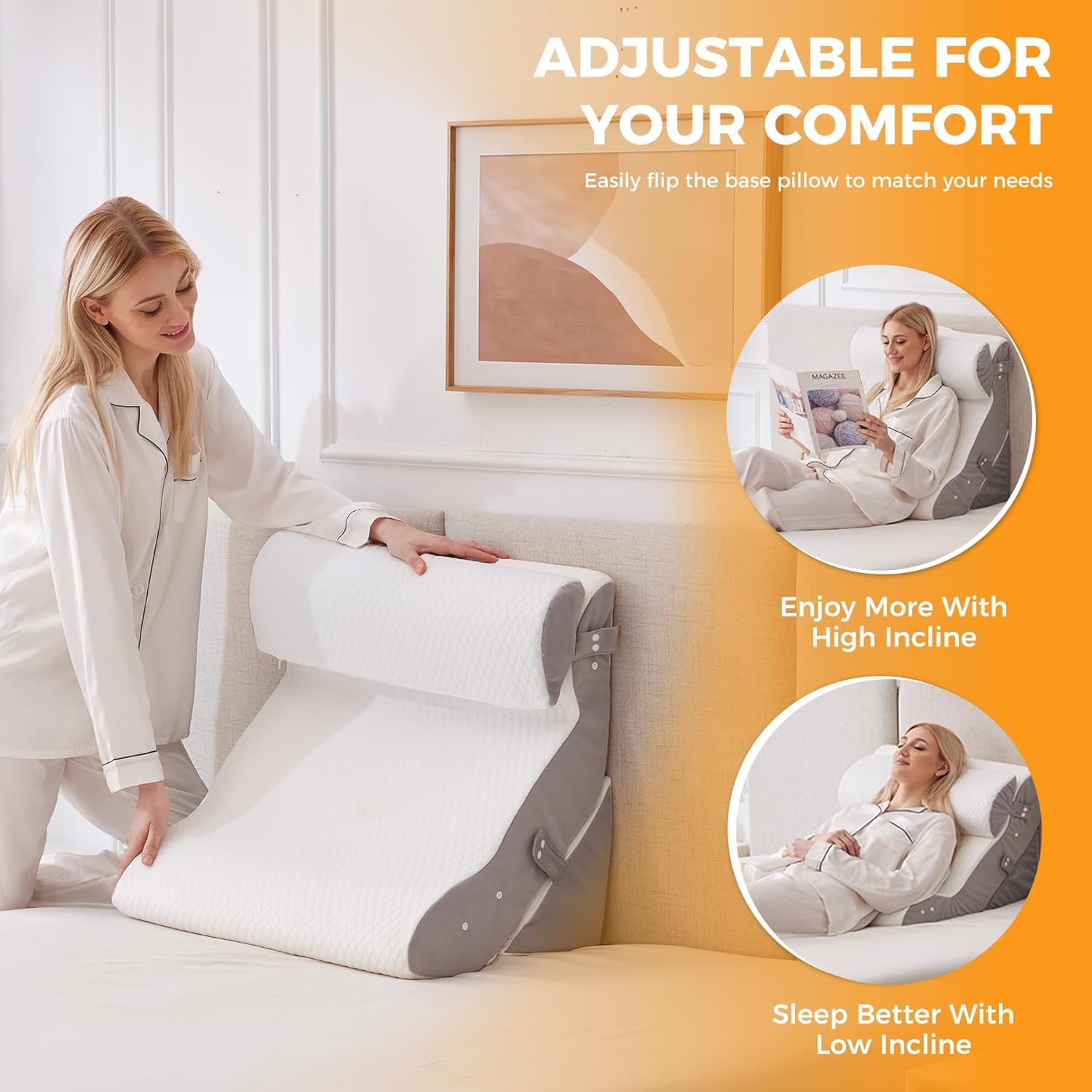 3PCS Adjustable Wedge Pillow Set for Post Surgery and Acid Reflux Relief