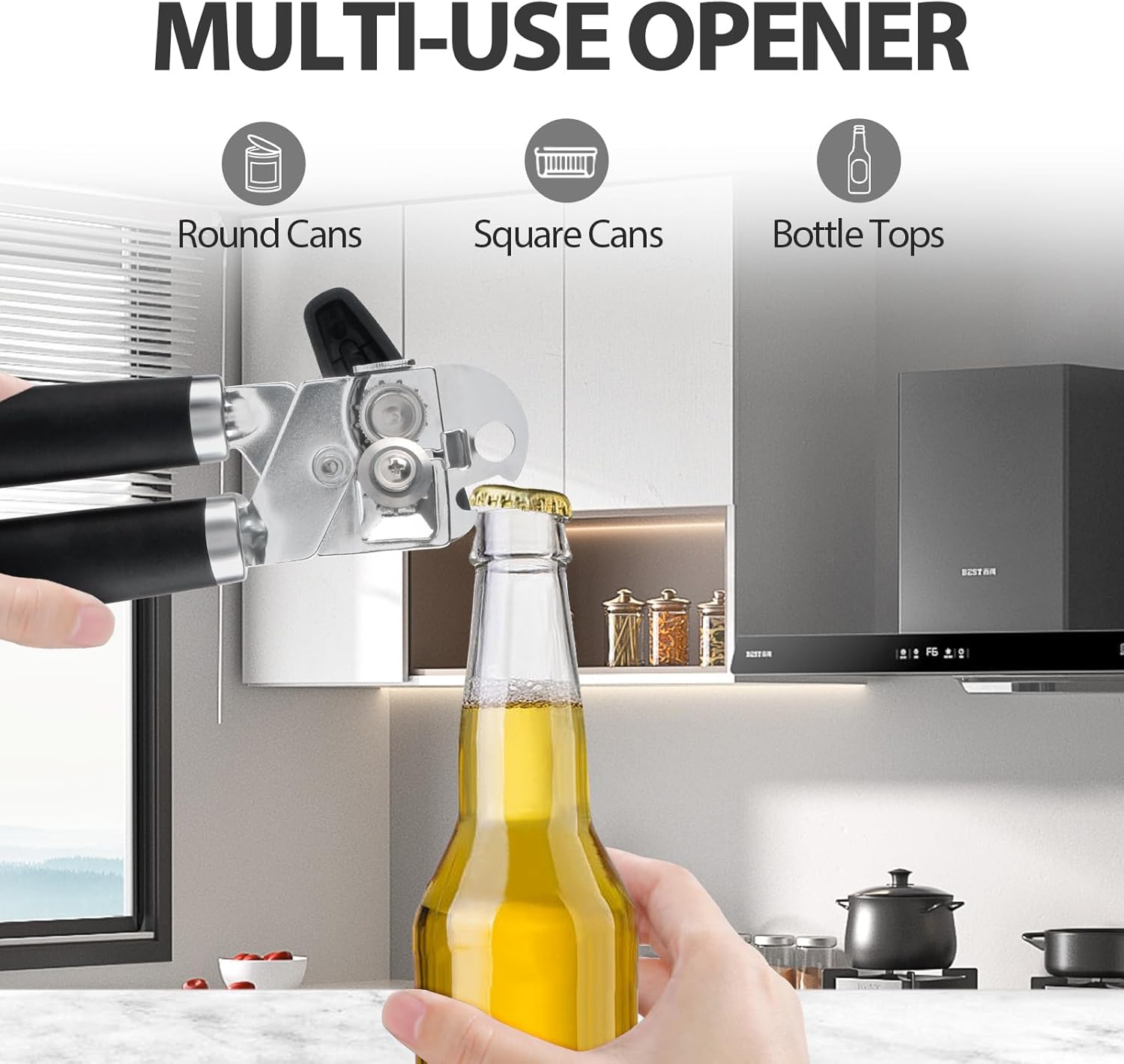 Safring Manual Can Opener with Bottle Opener Heavy Duty Stainless Steel