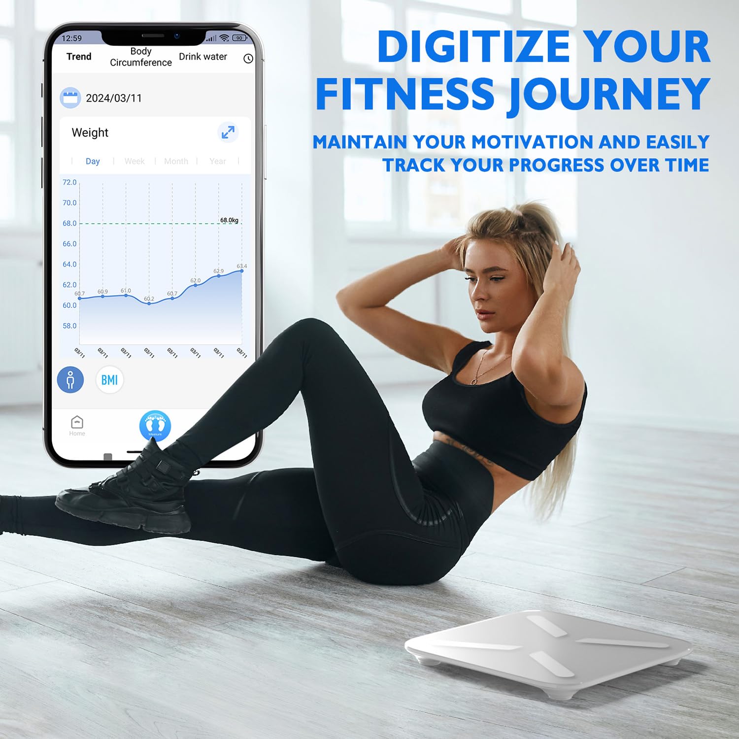T Electronics Smart Body Weight Scale with Bluetooth - 440lb - 14 Parameters - White