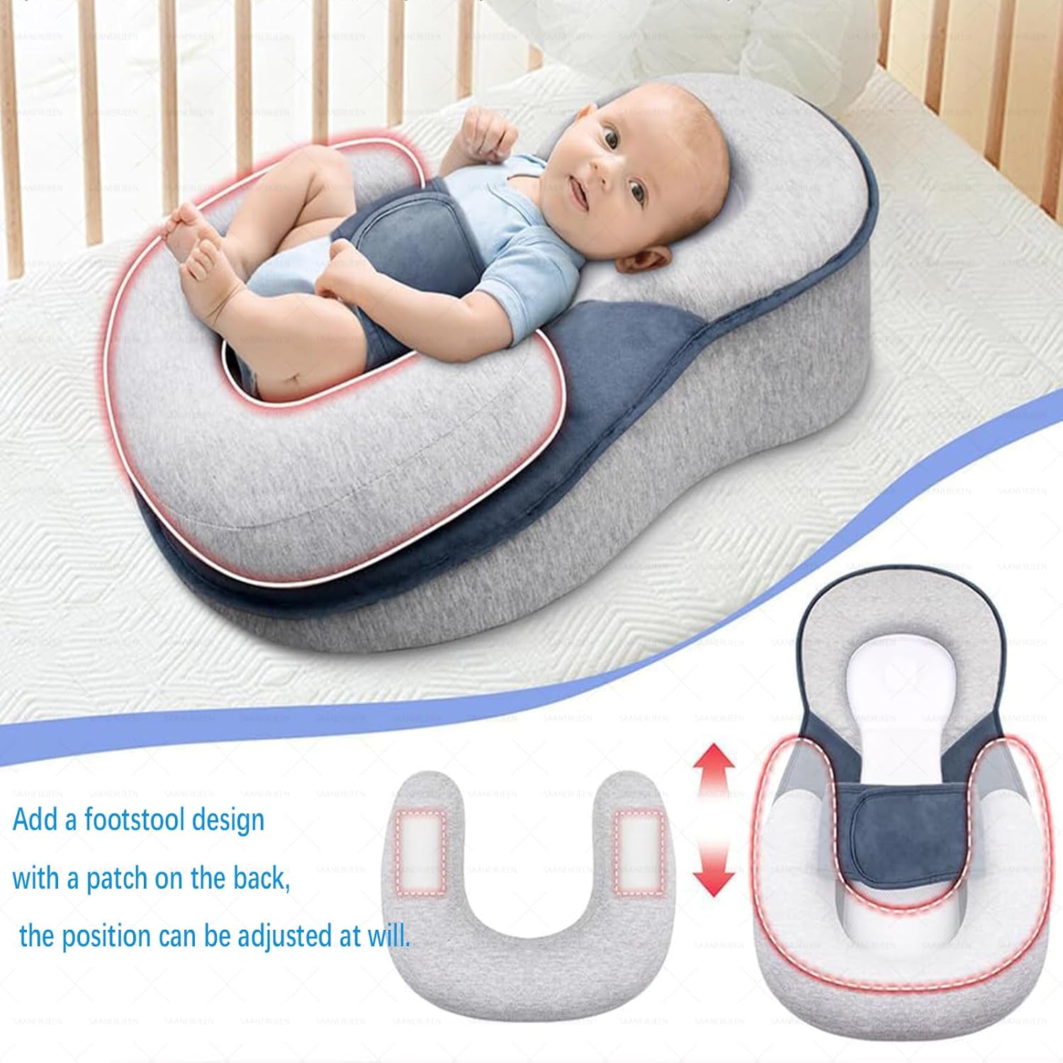 Saanerueen Baby Wedge Pillow for Newborn Grey