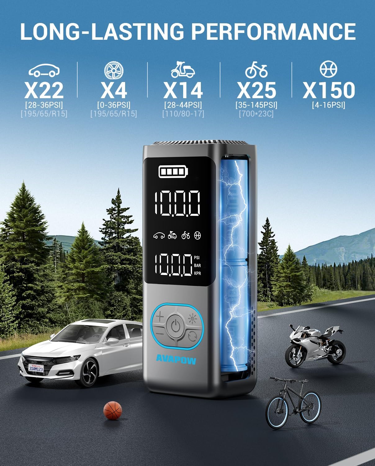 AVAPOW Tire Inflator with 150 PSI and LCD Screen