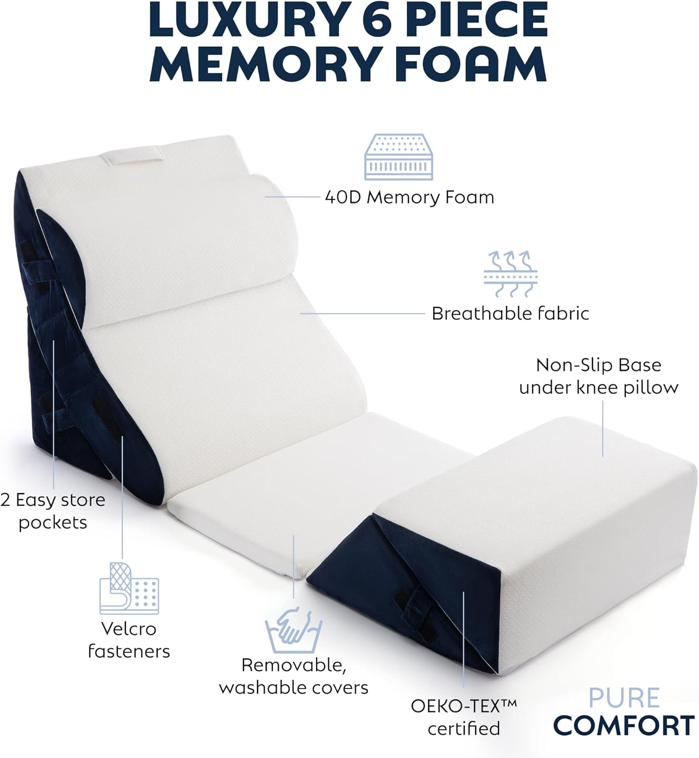 6 Piece Bed Wedge Pillow Set for Post Surgery Support