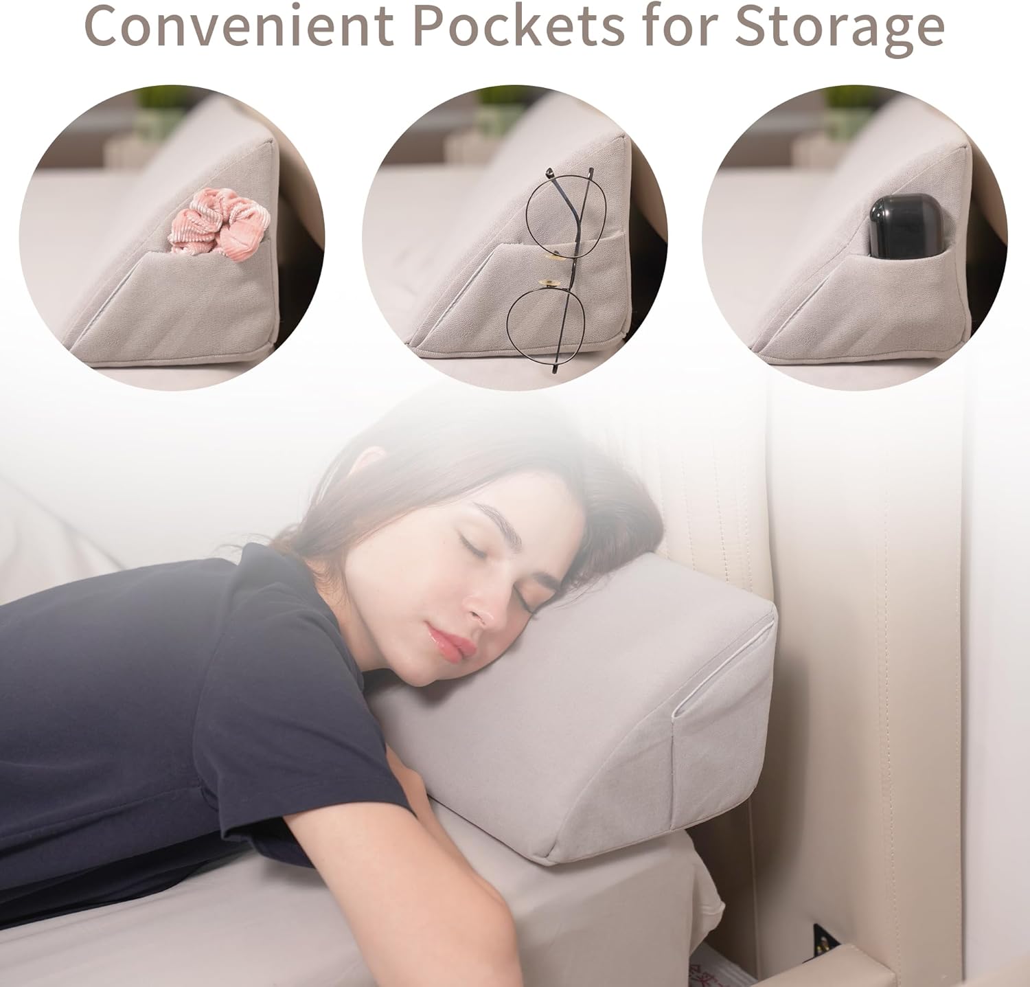 Aurako Queen Size Bed Wedge Pillow with Pockets
