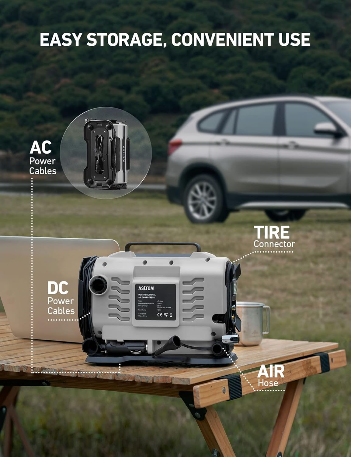 AstroAI Tire Inflator Portable Air Compressor 150PSI Dual Power