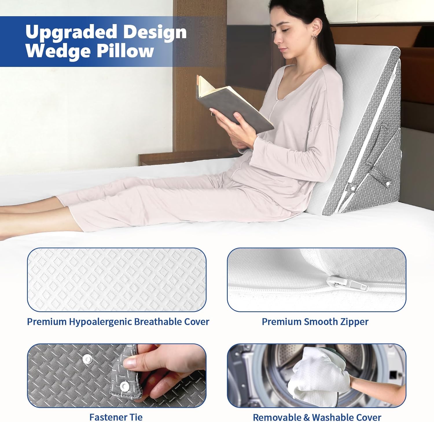 KingPavonini Memory Foam Wedge Pillow - 75 9 11 12 Inch Adjustable