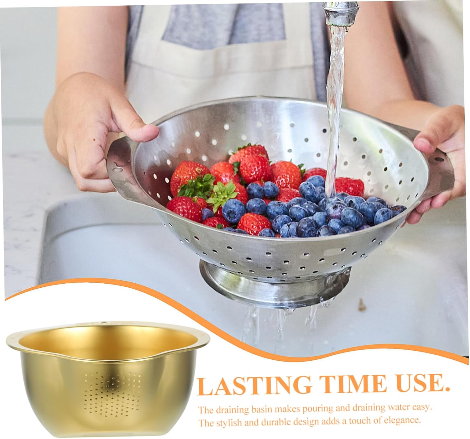 Hoement Stainless Steel Colander with Fine Mesh Drain Basket for Kitchen Use