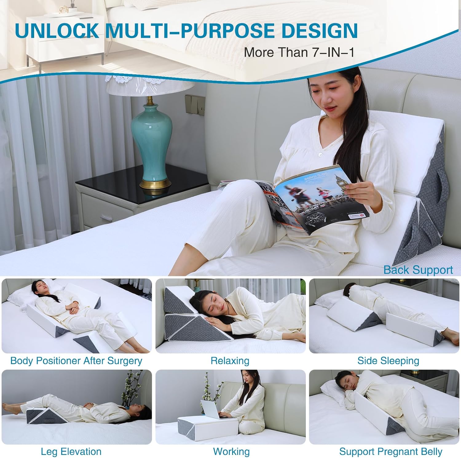 3PCS Foam Wedge Pillow for Bed Sore and Back Pain Relief