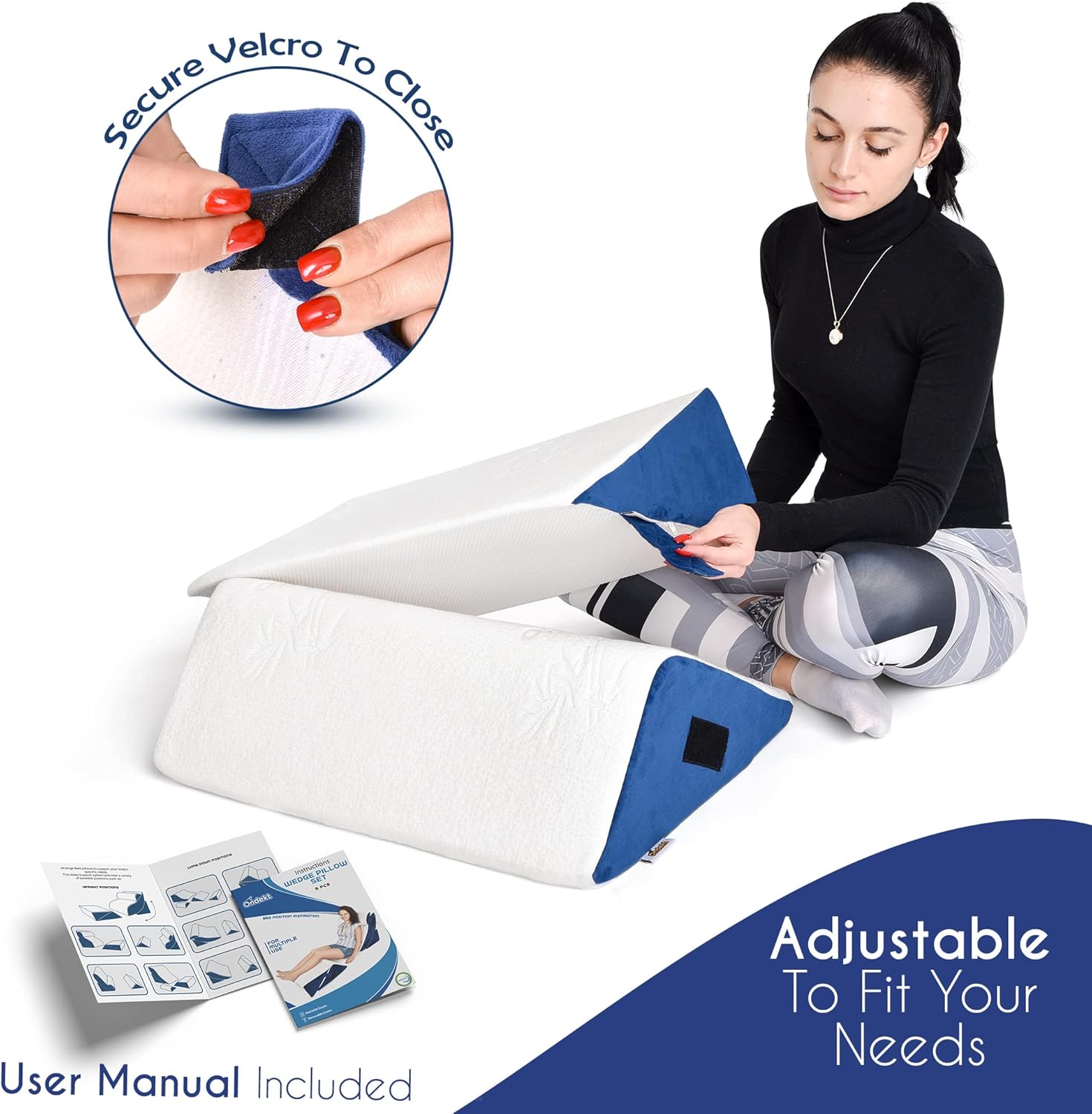 ONDEKT Orthopedic Wedge Pillow Set 5pcs Navy