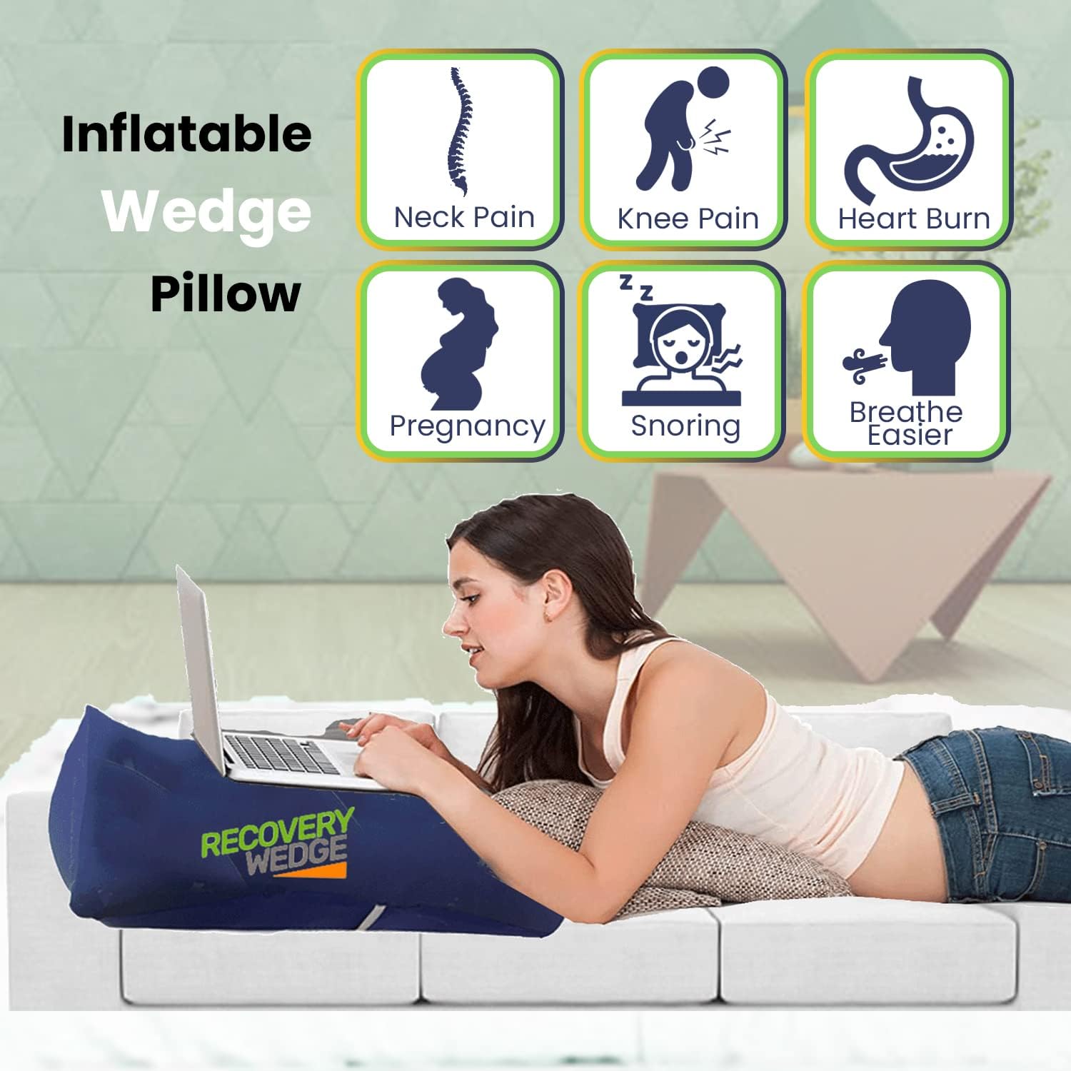 Recovery Wedge Leg Elevation Pillow for Post Surgical Recovery and Improved Circulation