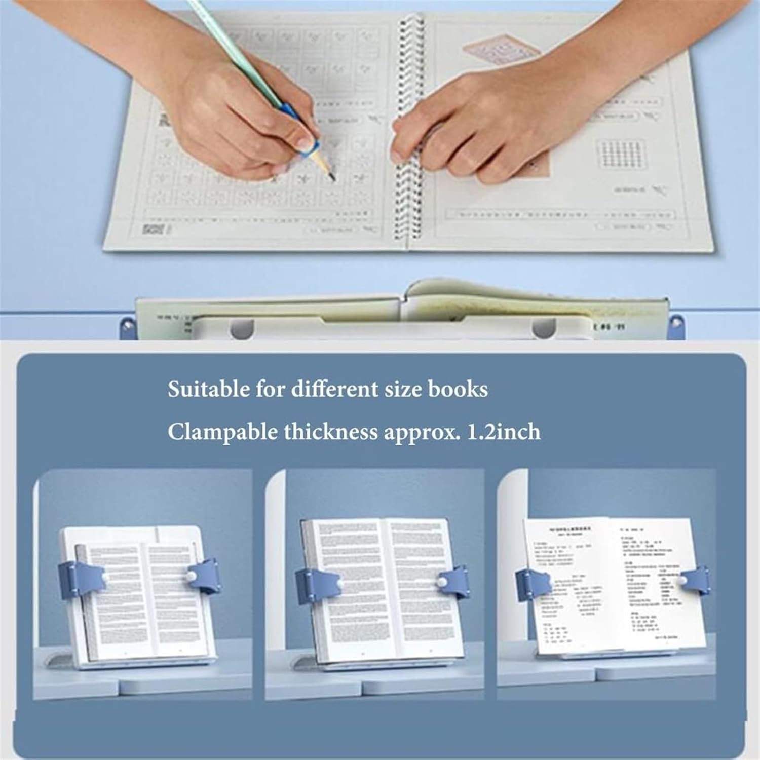 Adjustable Book Stand with Page Clips for Reading and Cooking