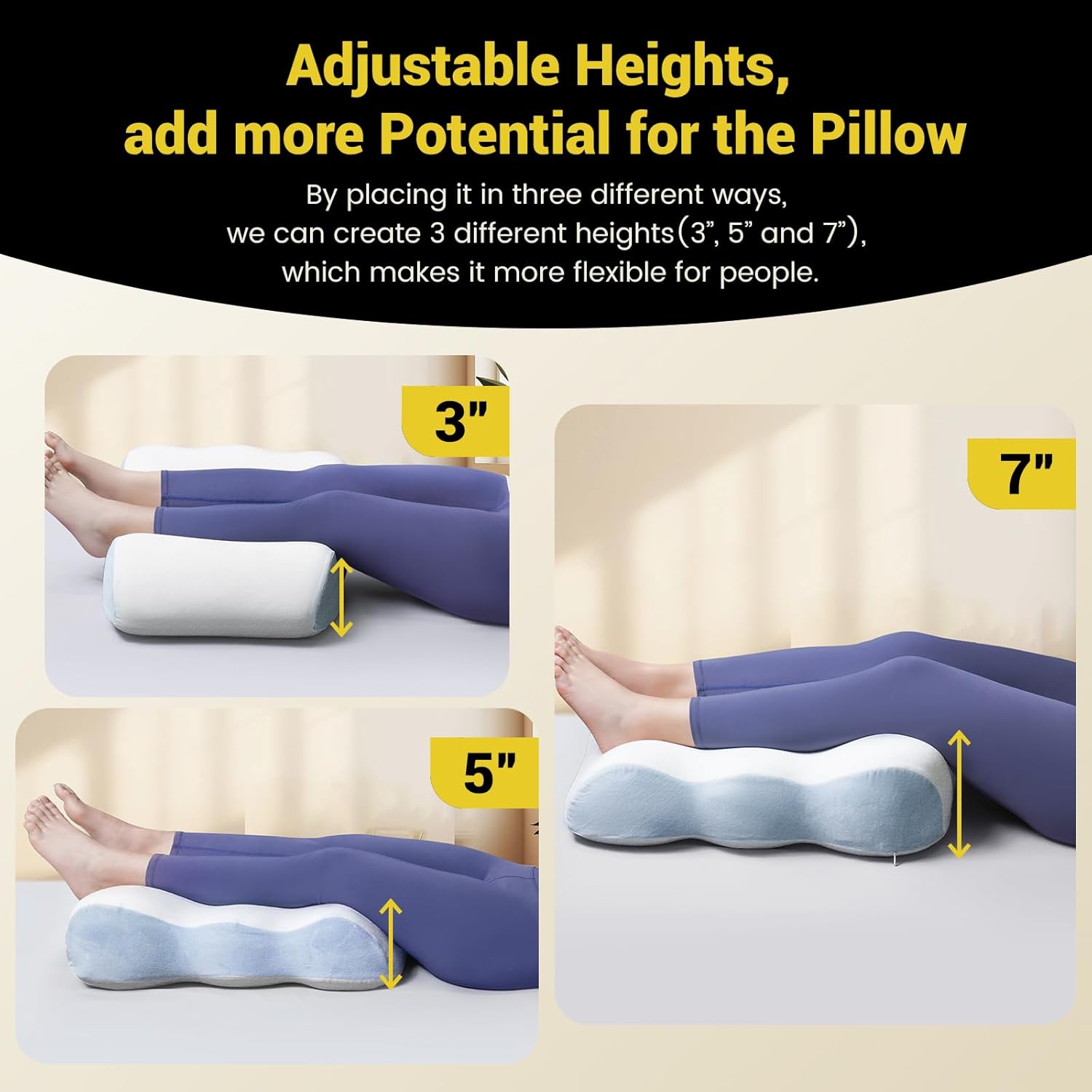 Leg Elevation Pillow for Back Sleepers 7 Height Comfort