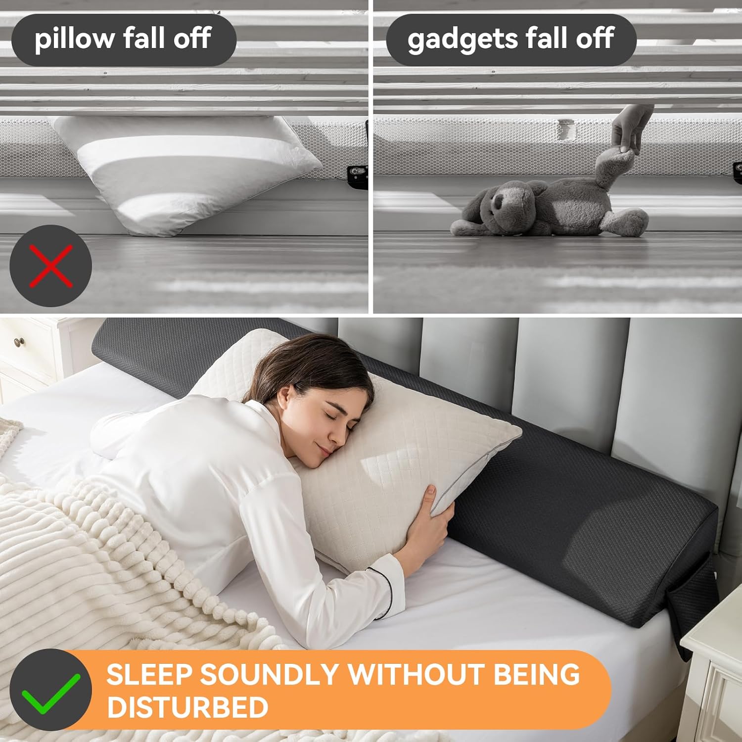 King Bed Wedge Pillow Headboard Gap Filler with Side Pocket 1