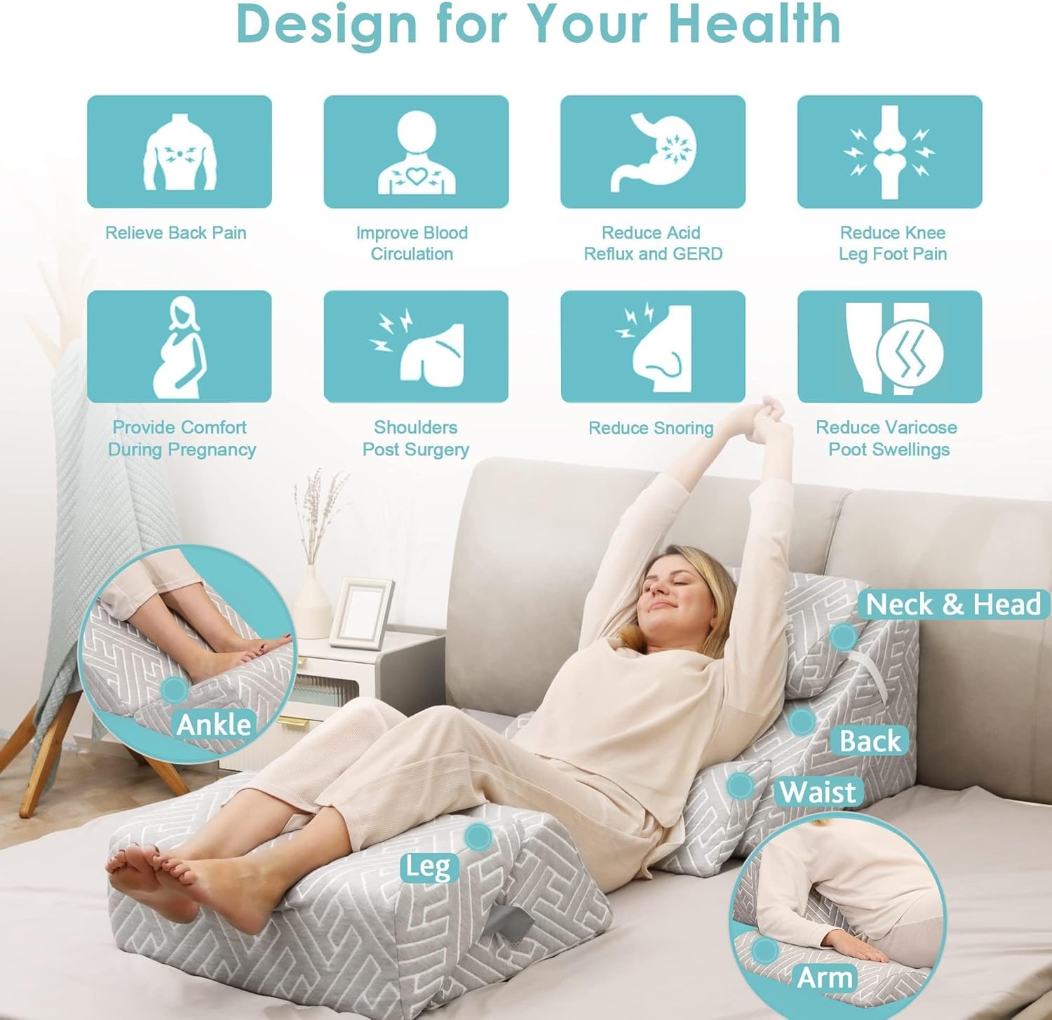 TOLEAD 6pcs Orthopedic Bed Wedge Pillow Set