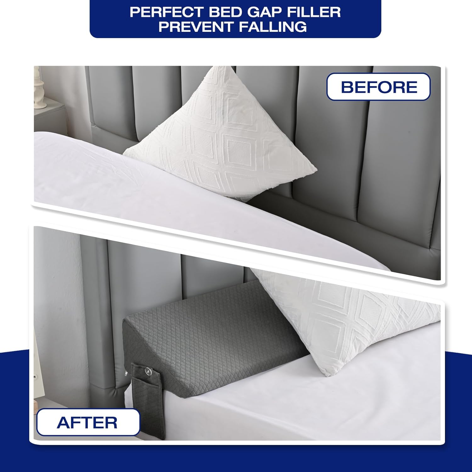 MIDLADE Queen Bed Wedge Pillow for Headboard Gap Filler