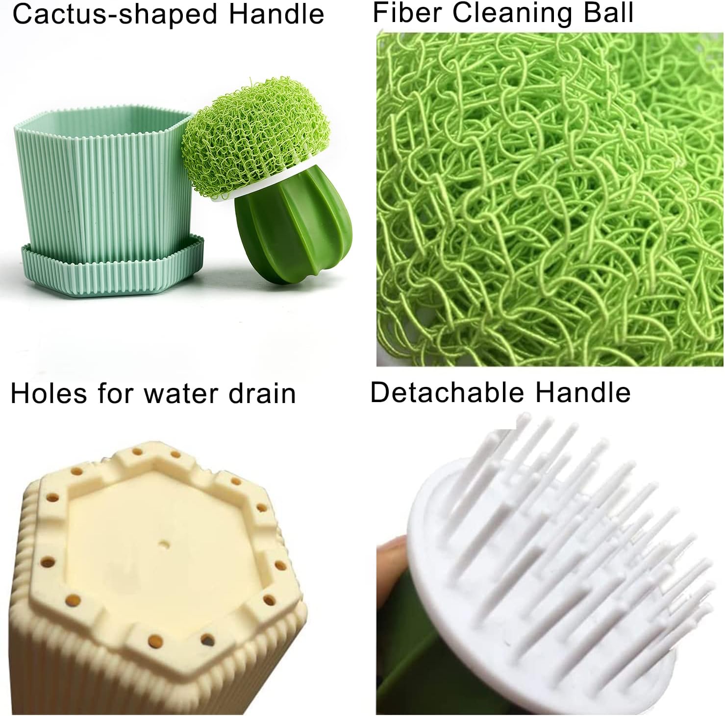 Sirensky Cactus Dish Brush Set with Drip Tray Green