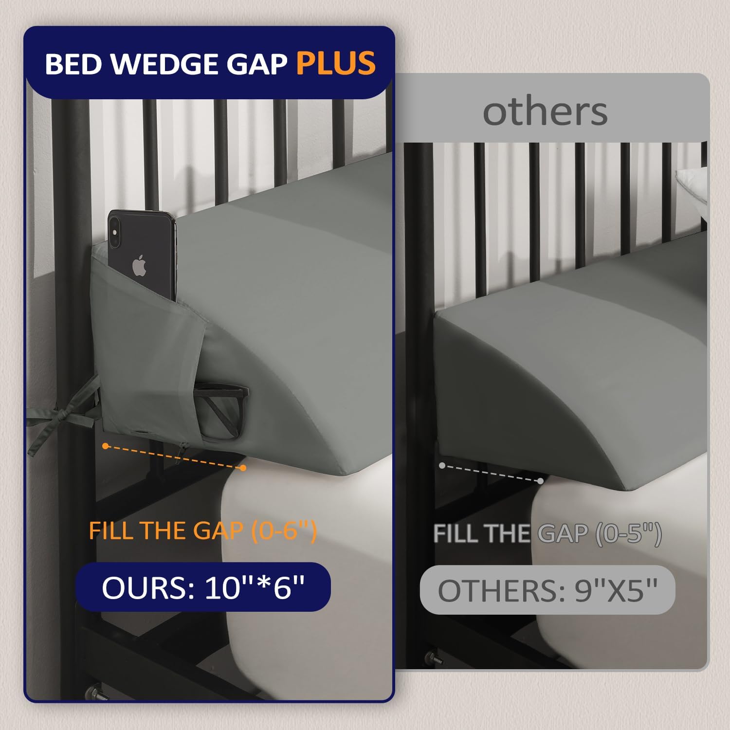 Downluxe Queen Bed Wedge Pillow with Storage Pockets
