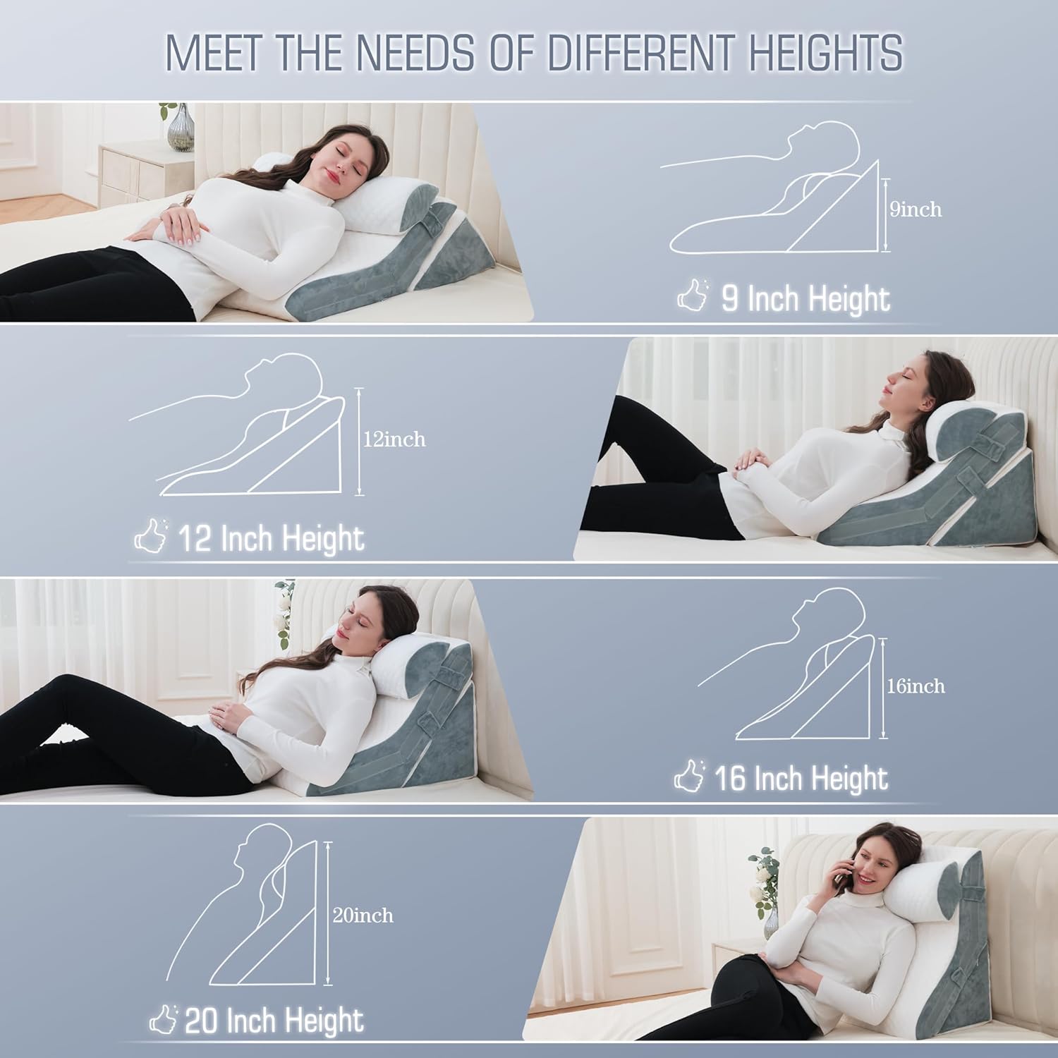 Flyxunfri 3PCS Adjustable Wedge Pillow Set