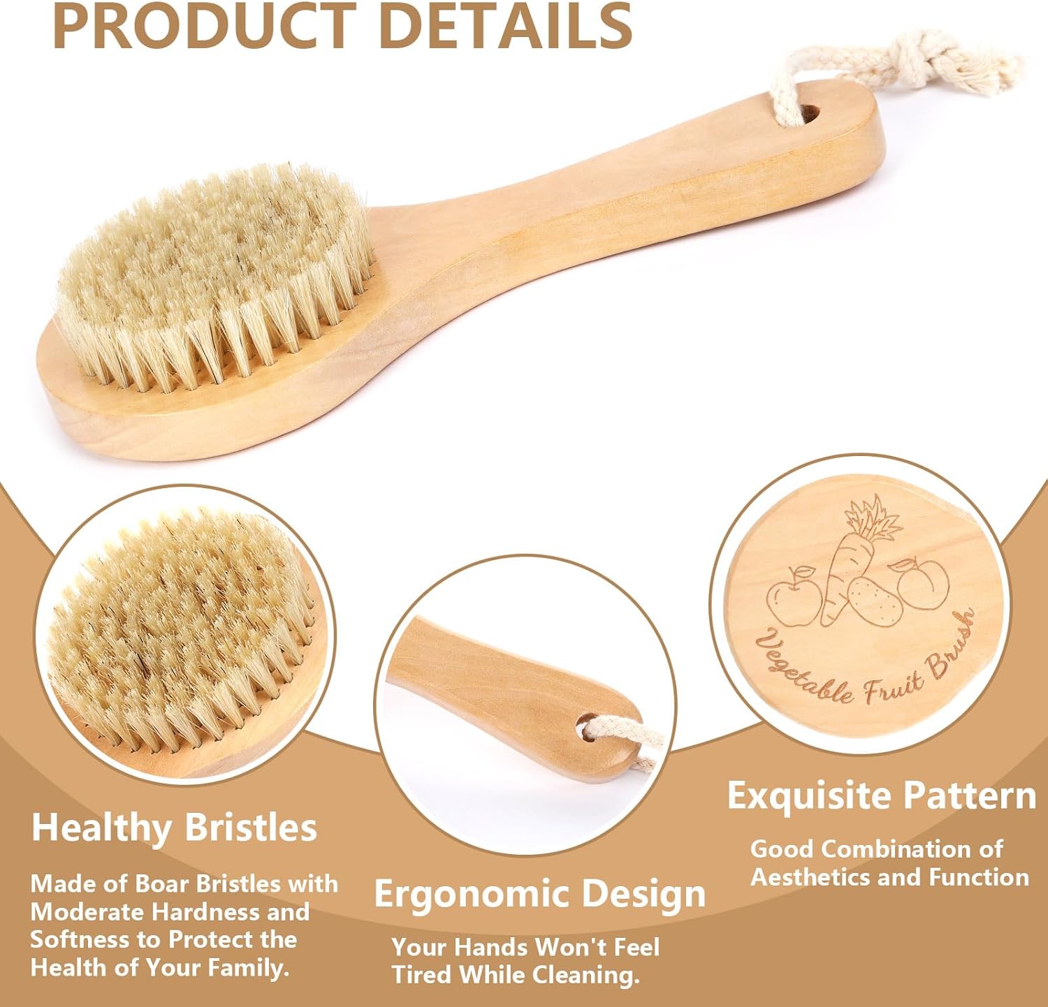 SEPGLITTER Vegetable Brush with Long Wooden Handle