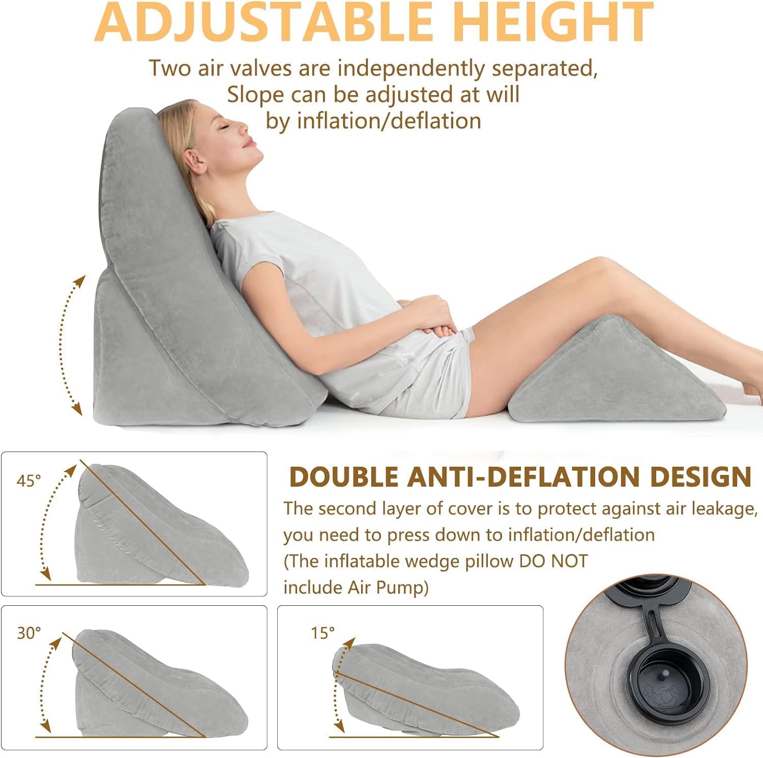EKEPE Inflatable Wedge Pillow Set for Sleep and Travel