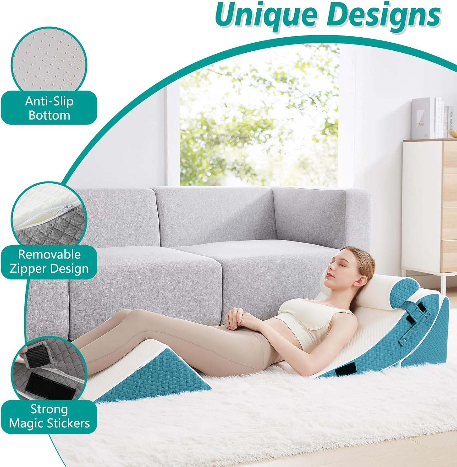 Longering 4PCS Orthopedic Bed Wedge Pillow Set - Neck Back Leg Pain Relief