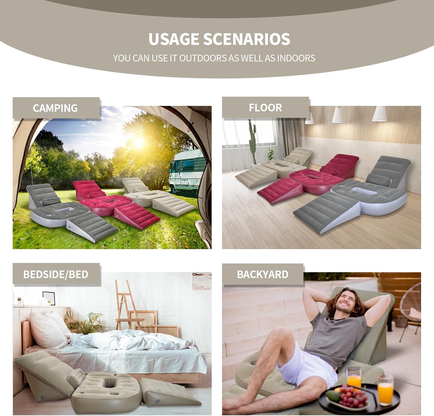 Nevife Inflatable 3pcs Bed Wedge Pillow Set - Brown