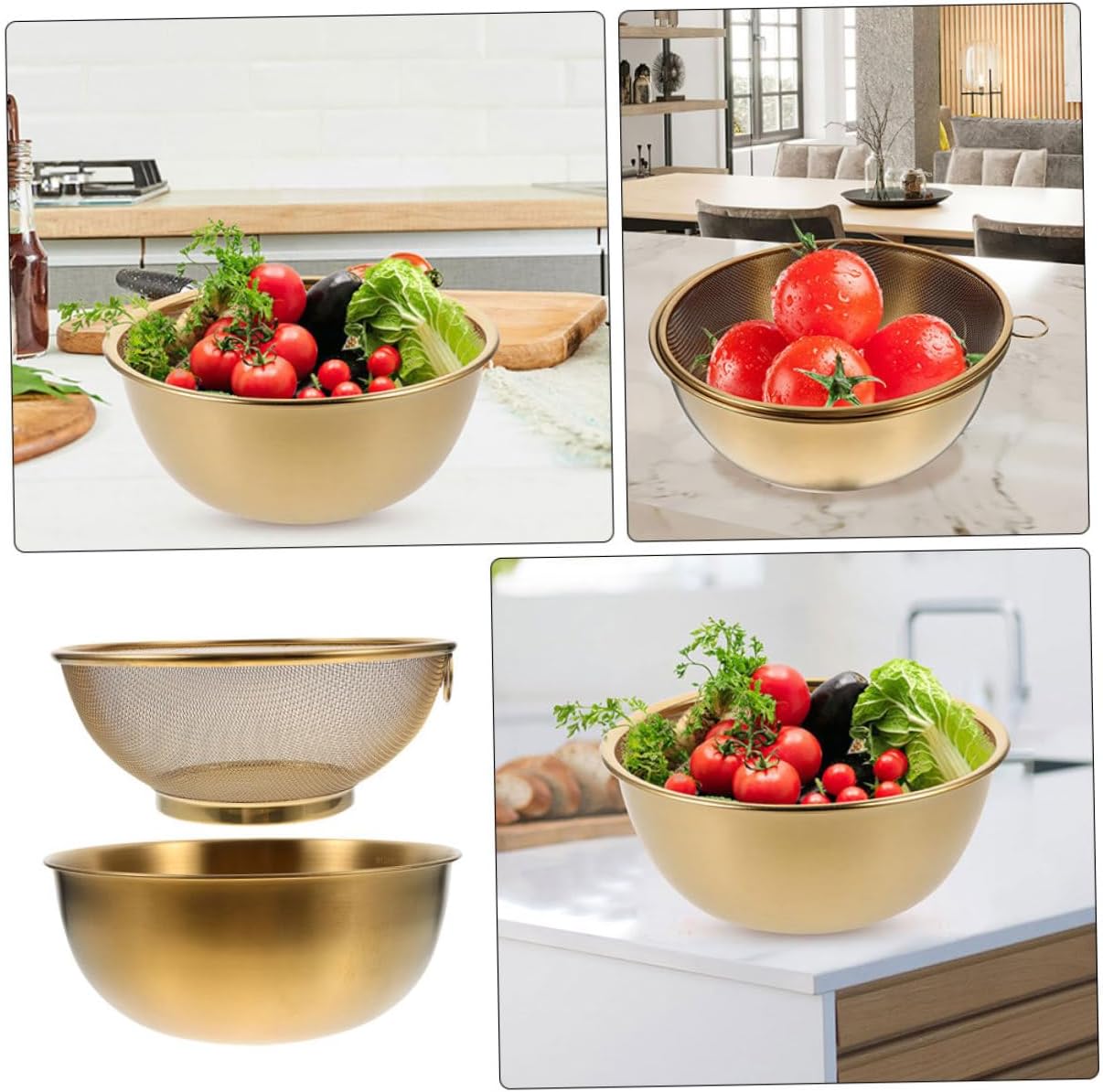 PRETYZOOM Stainless Steel Colander with Dipping Bowls Set