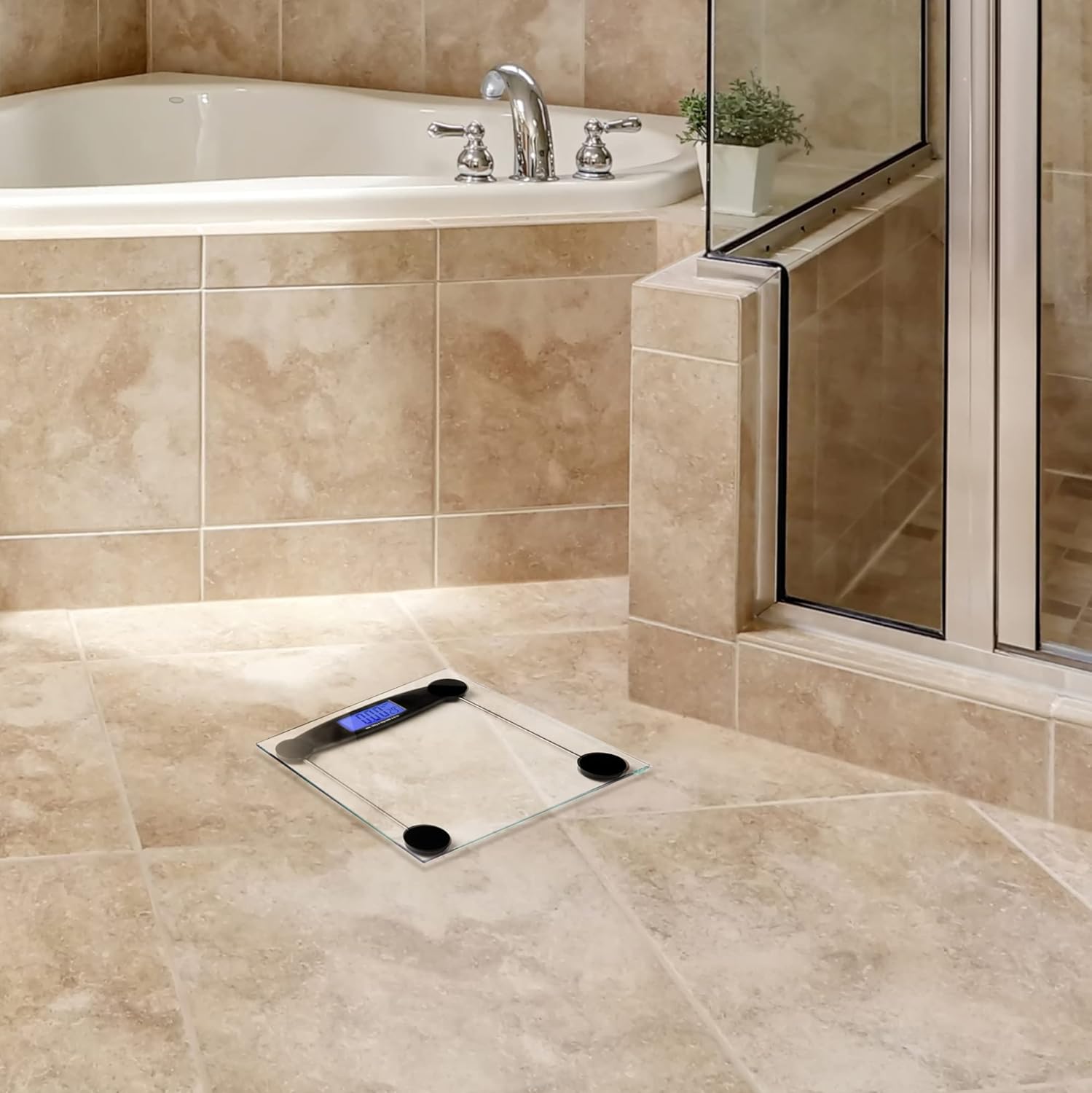Poplar Digital Bathroom Scale with Clear Glass Platform