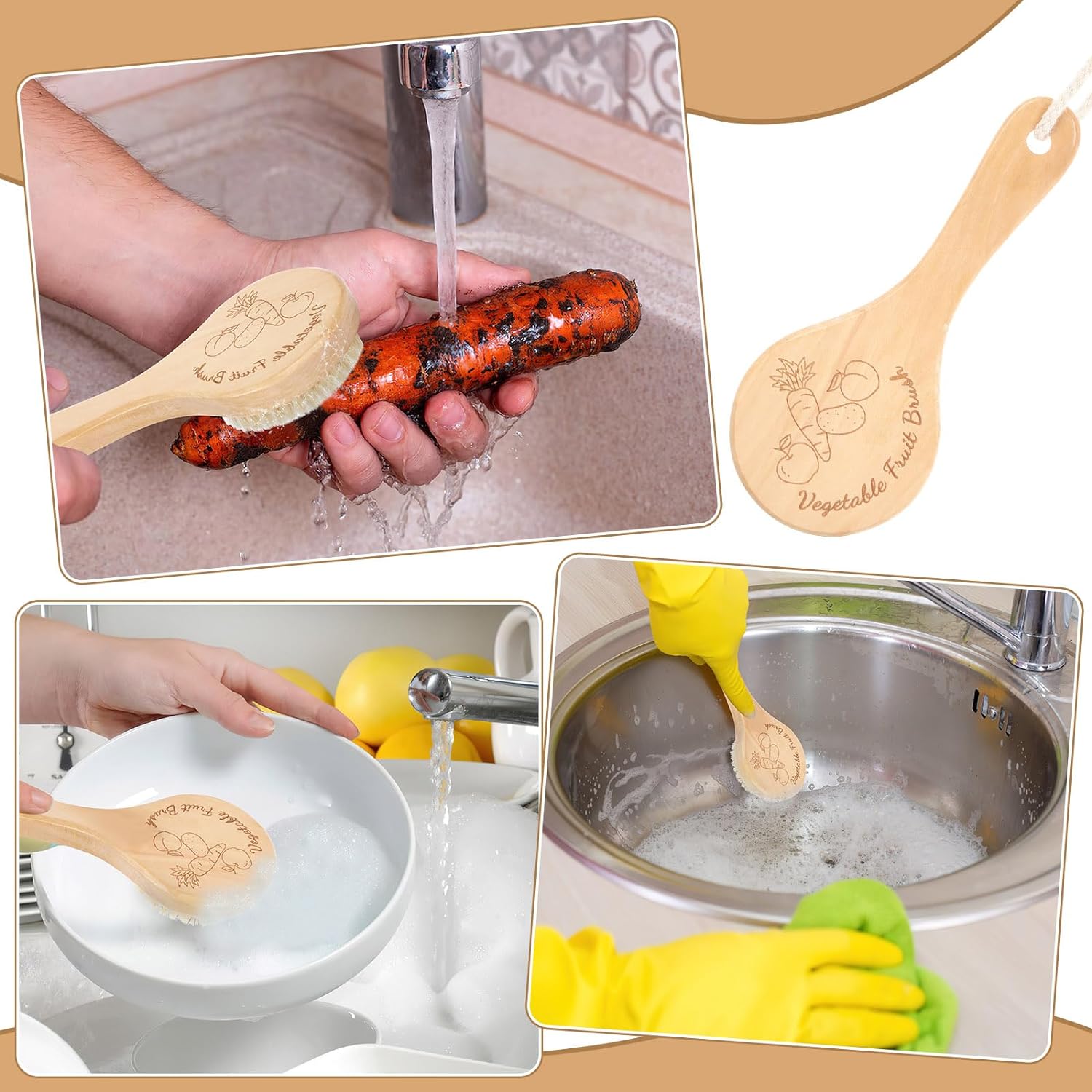 SEPGLITTER Vegetable Brush with Long Wooden Handle