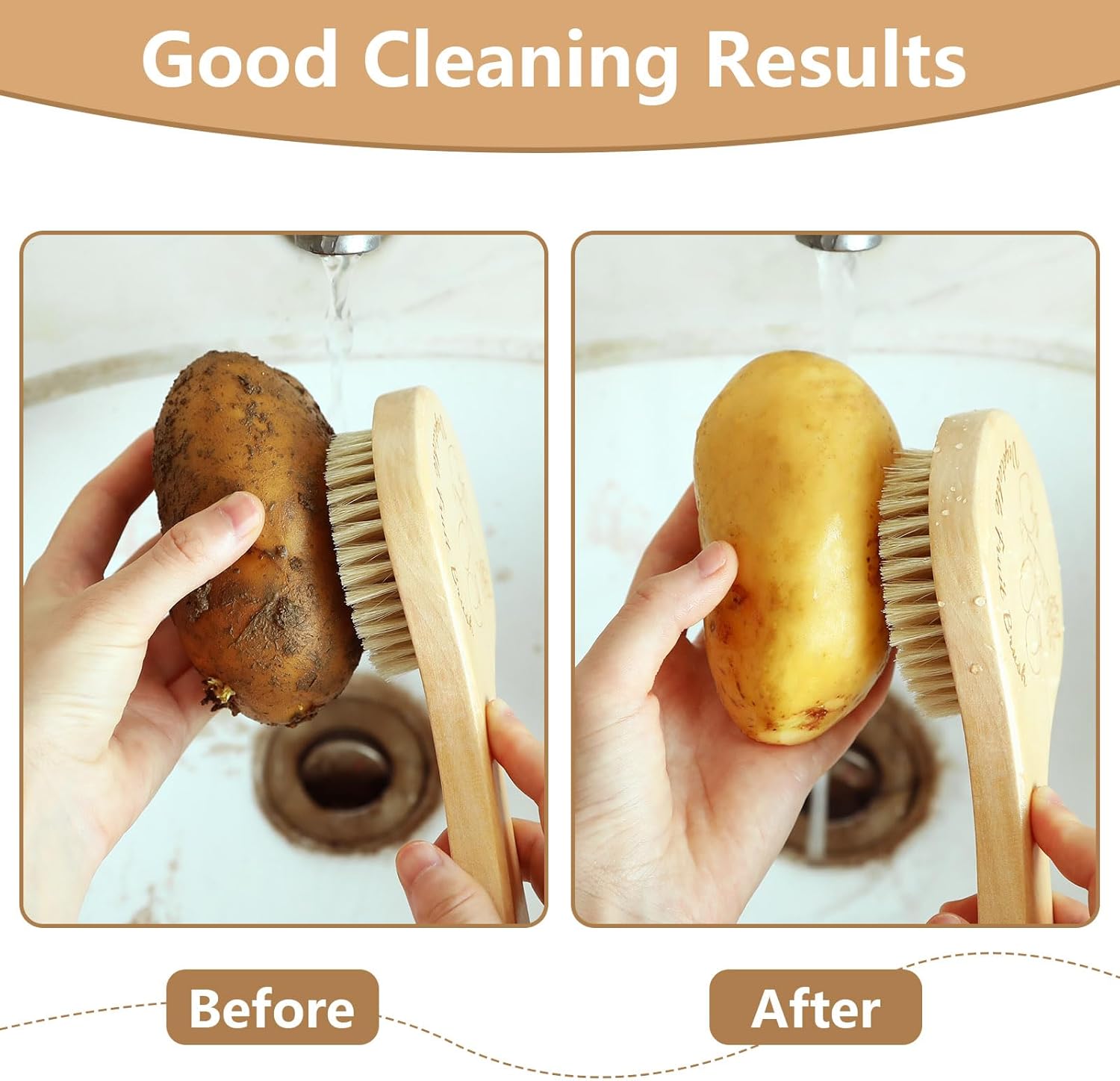SEPGLITTER Vegetable Brush with Long Wooden Handle