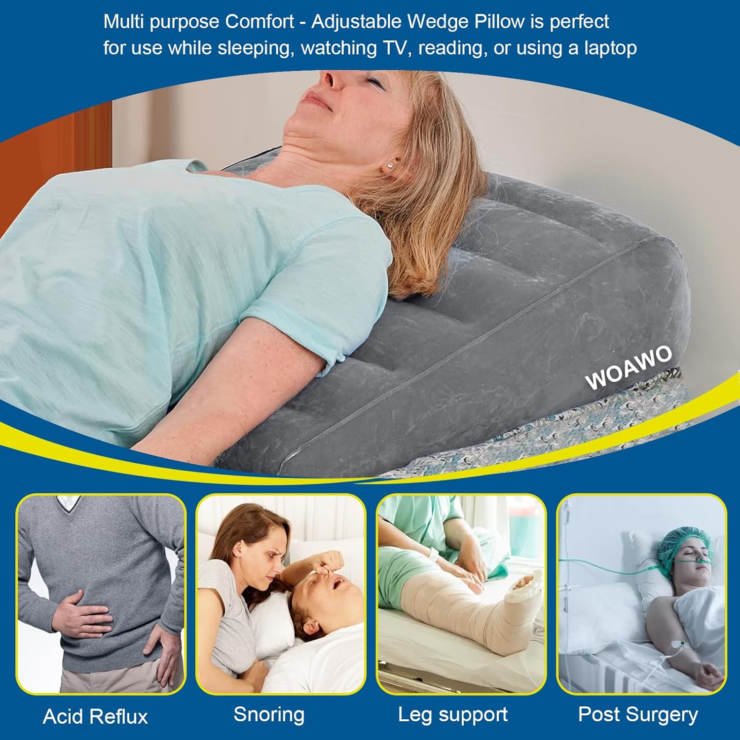 WOAWO Inflatable Wedge Pillow -Portable Travel Under Knee Support