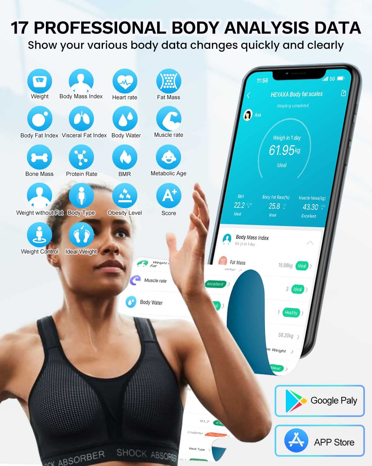 HEYAXA Smart Scale with 17 Body Composition Metrics and APPSync