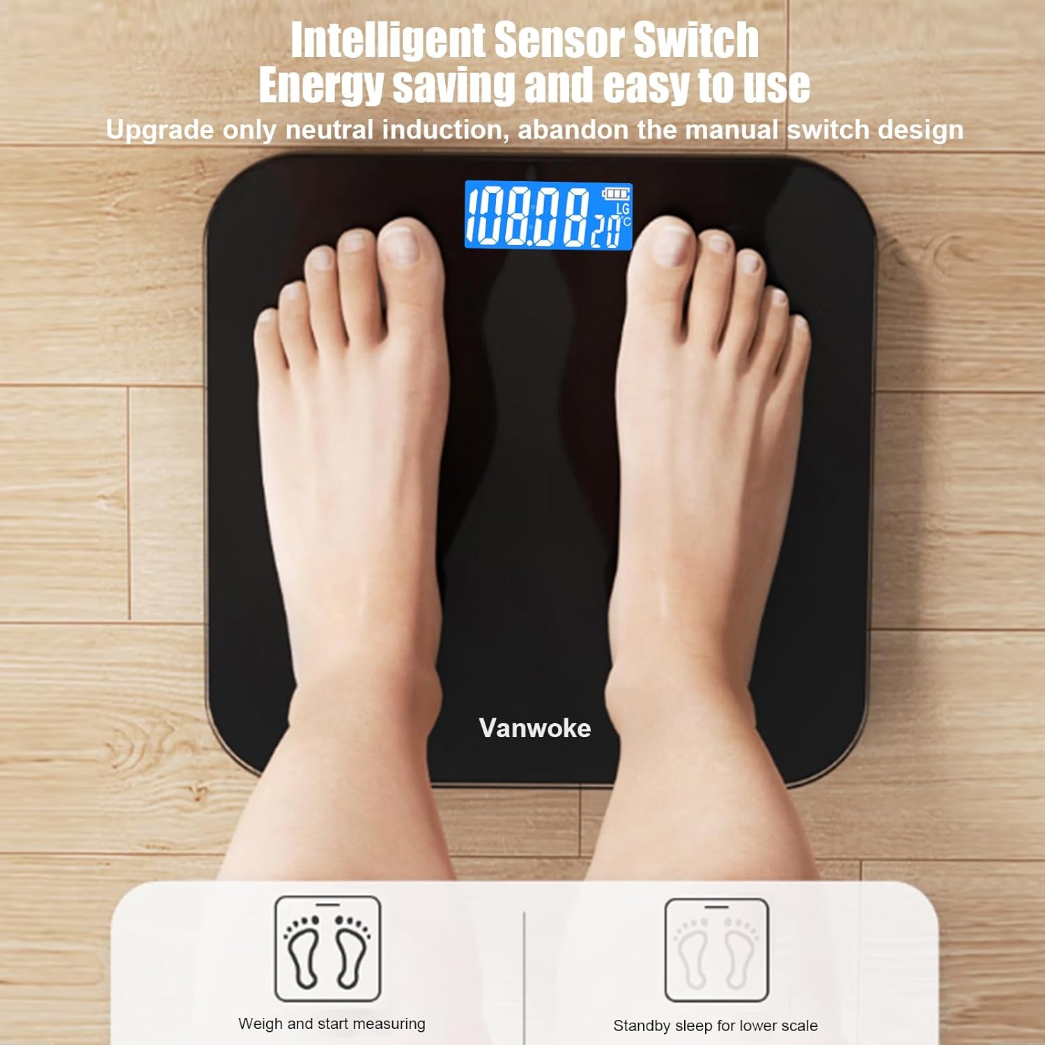 Vanwoke Smart Scale with Blue LCD Backlight and Body Fat Measurement 1