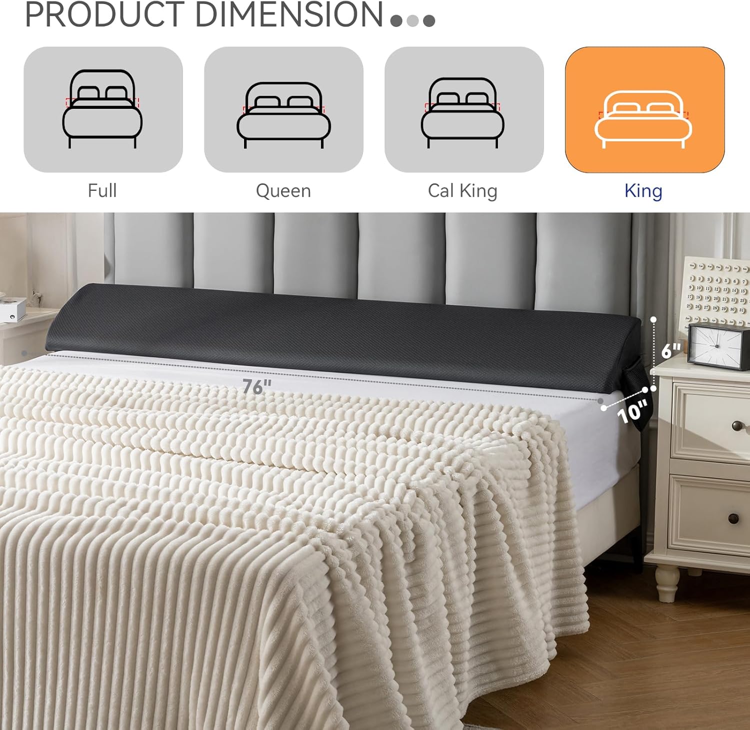 King Bed Wedge Pillow Headboard Gap Filler with Side Pocket 1