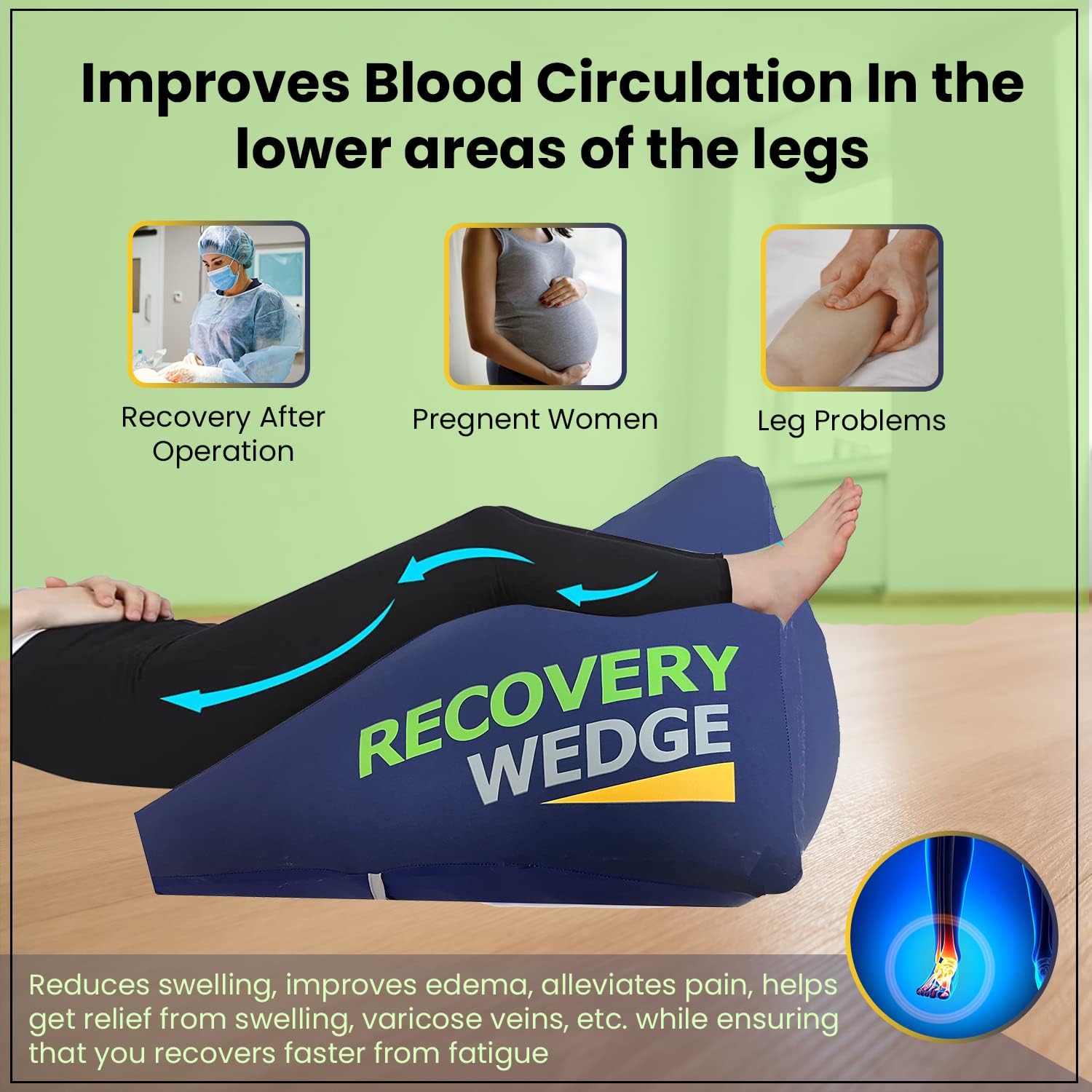 Recovery Wedge Leg Elevation Pillow for Post Surgical Recovery and Improved Circulation