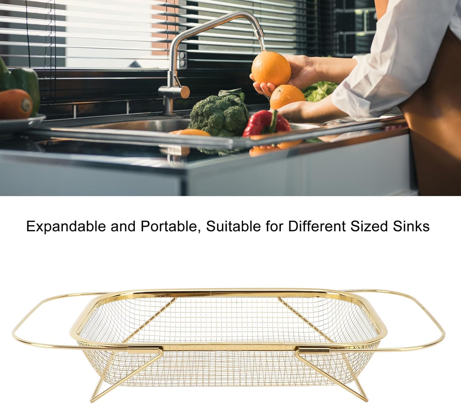 Asixxsix Over The Sink Colander with Handles