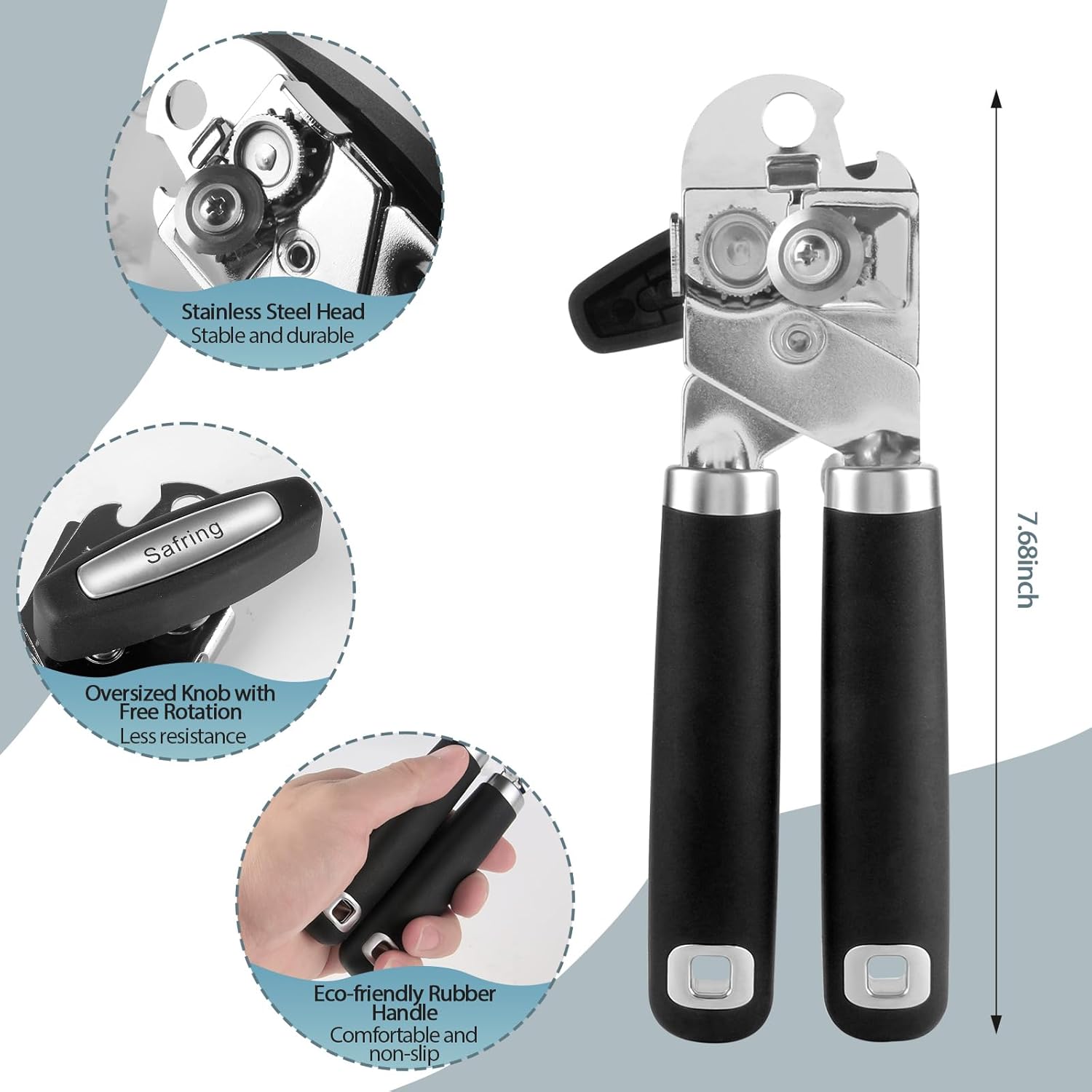 Safring Manual Can Opener with Bottle Opener Heavy Duty Stainless Steel