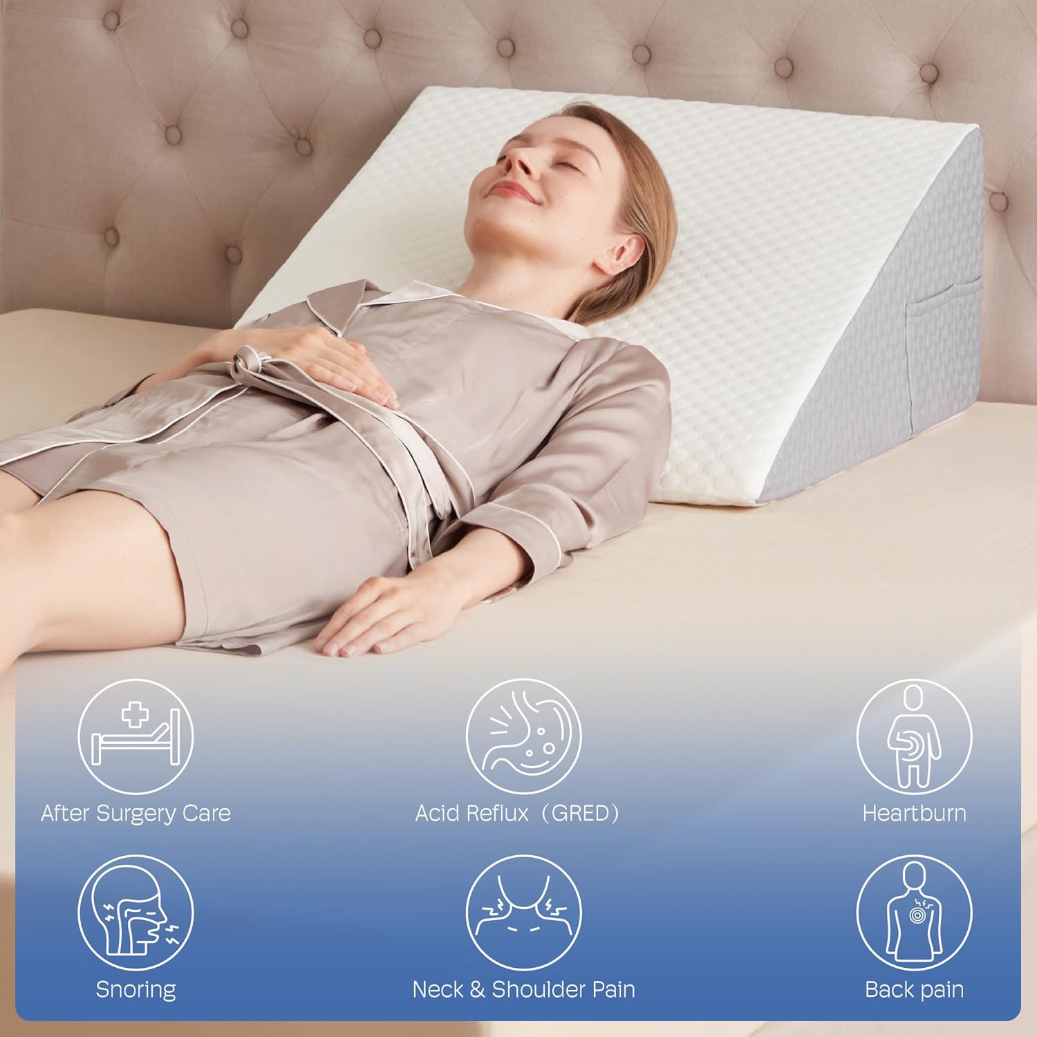12 Inch Bed Wedge Pillow for Post-Surgery and Acid Reflux Relief