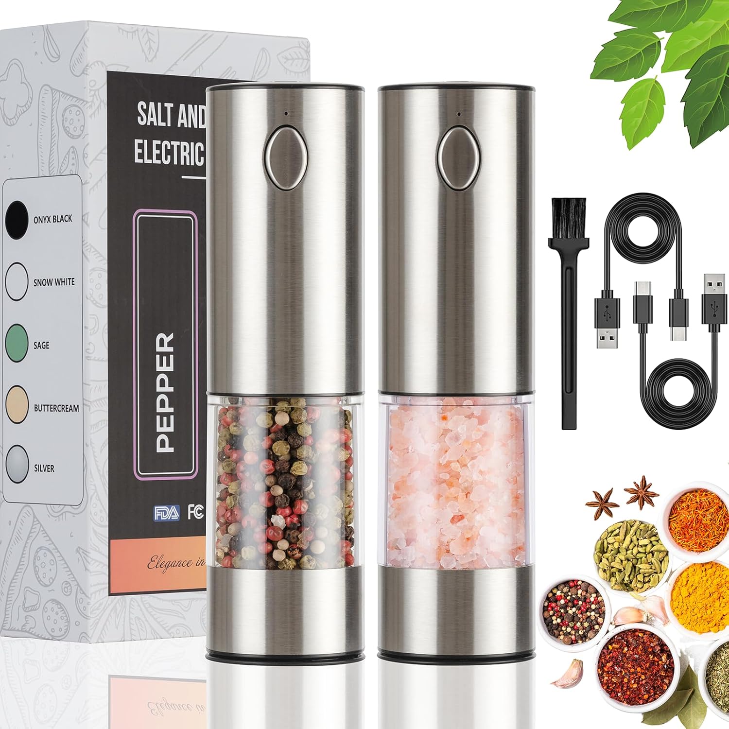 Electric Salt Pepper Grinder Set USB Rechargeable