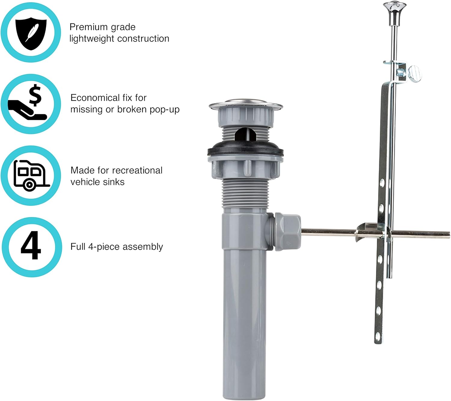 Dura Faucet RV Bathroom Pop-Up Drain Chrome