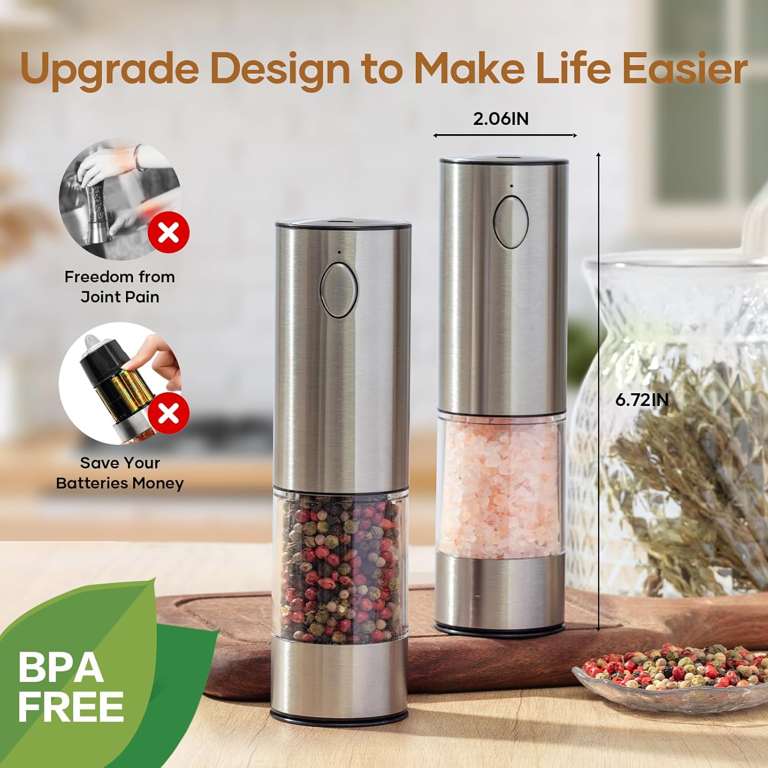 Electric Salt Pepper Grinder Set USB Rechargeable