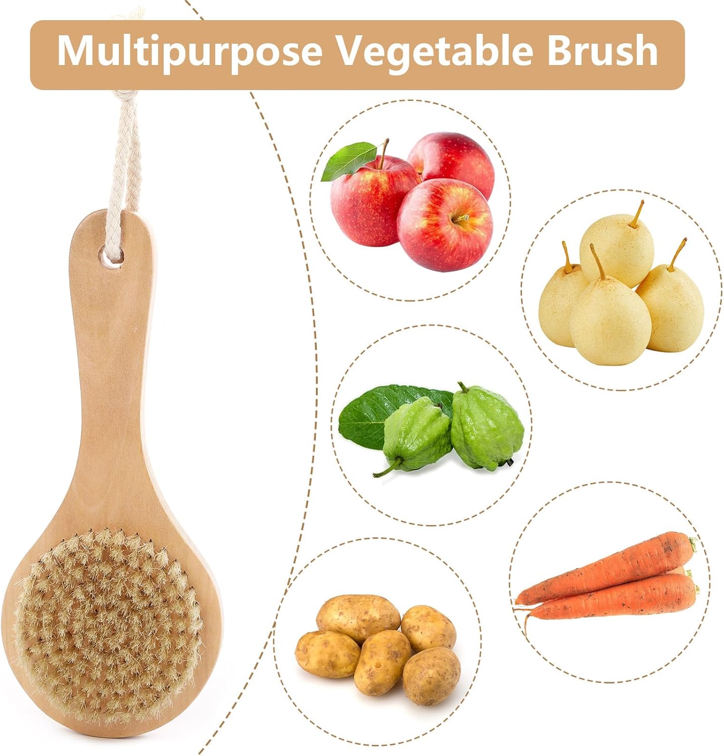 SEPGLITTER Vegetable Brush with Long Wooden Handle