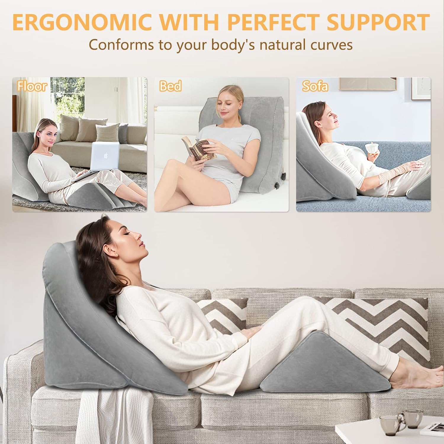 EKEPE Inflatable Wedge Pillow Set for Sleep and Travel