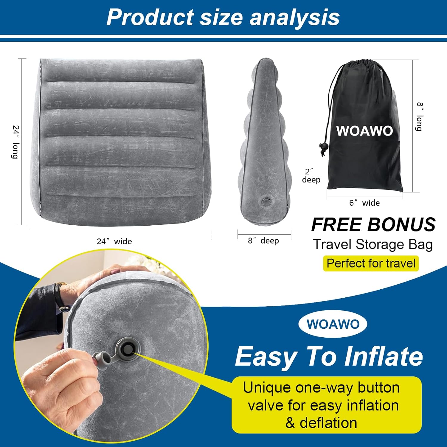 WOAWO Inflatable Wedge Pillow -Portable Travel Under Knee Support