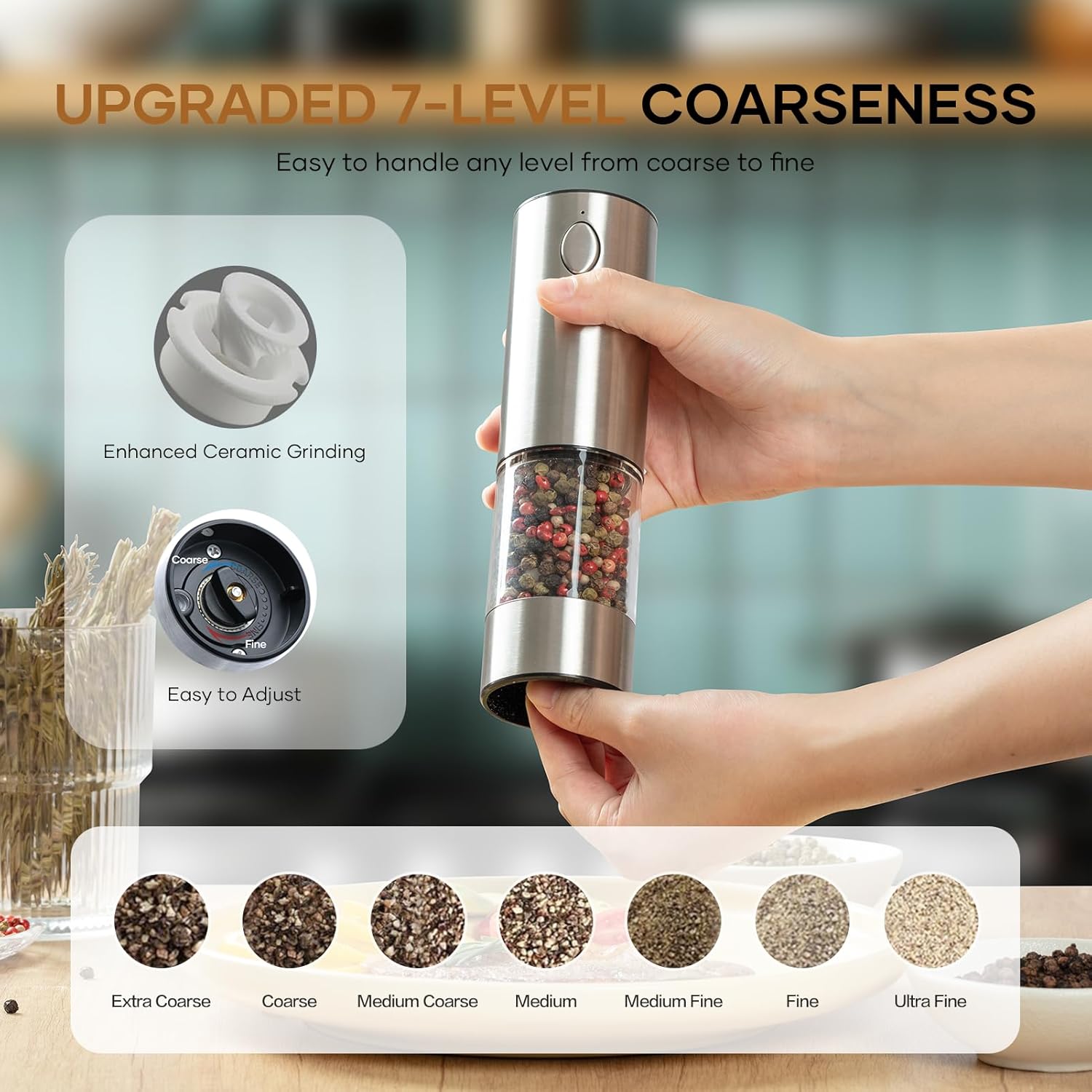Electric Salt Pepper Grinder Set USB Rechargeable