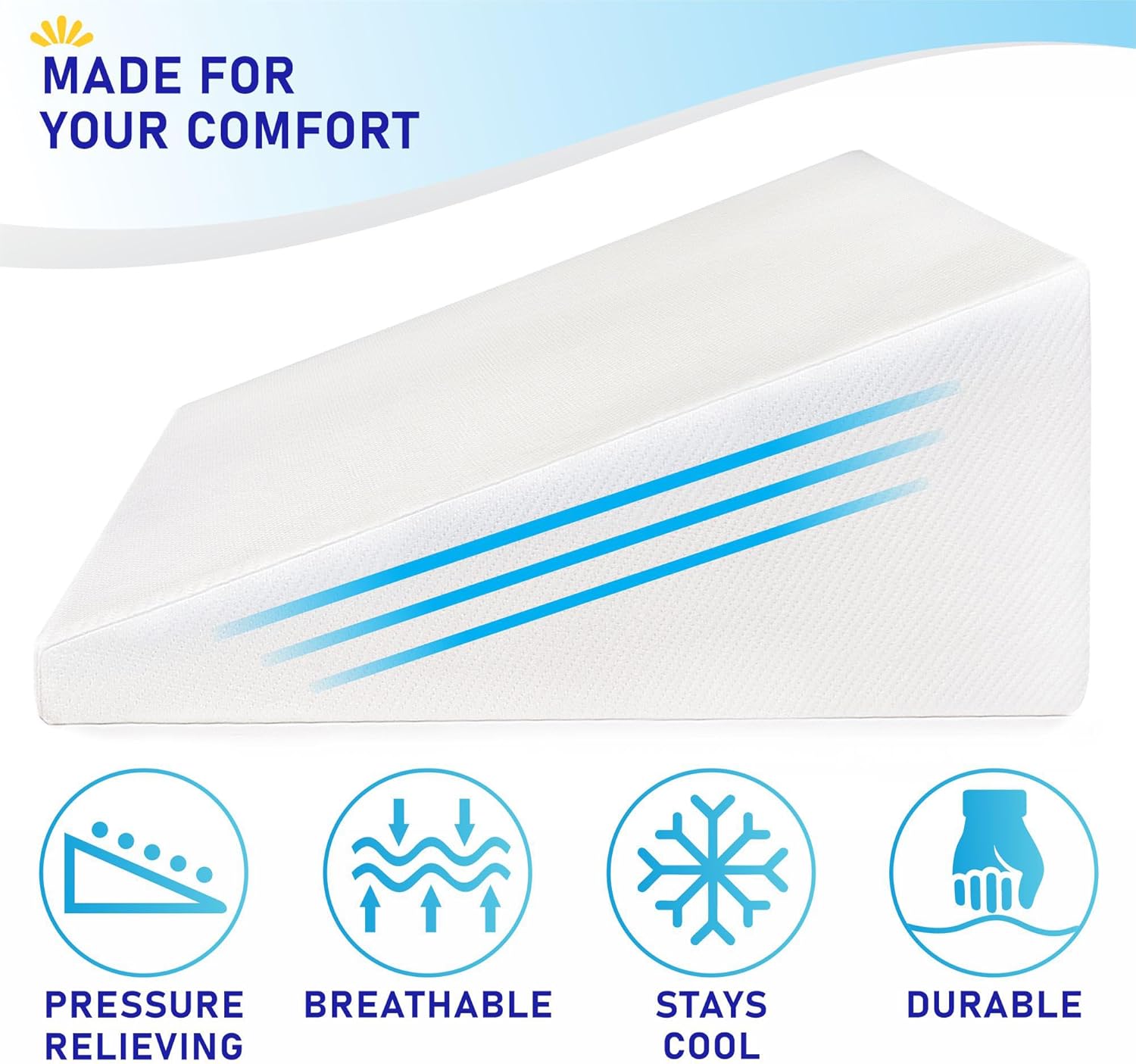 Healthex Bed Wedge Pillow Cooling Memory Foam Removable Cover