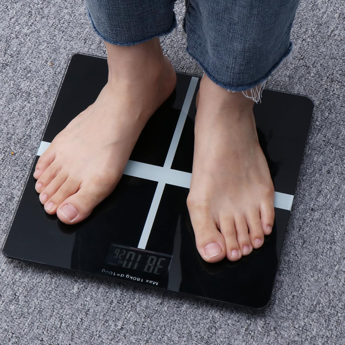 KOMBIUDA Bathroom Scale Glass Electronic 1kg Accuracy Black 1