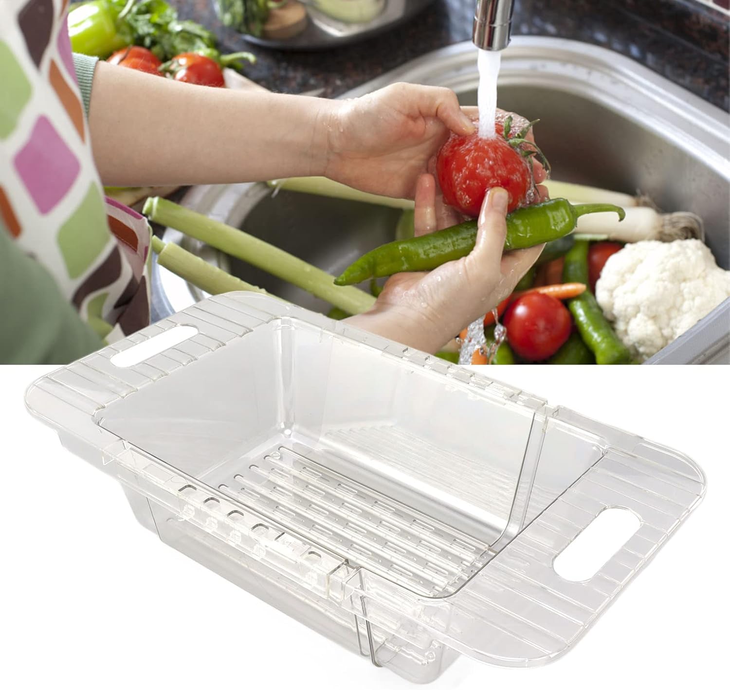 DriKou Kitchen Sink Colander Clear Adjustable Strainer