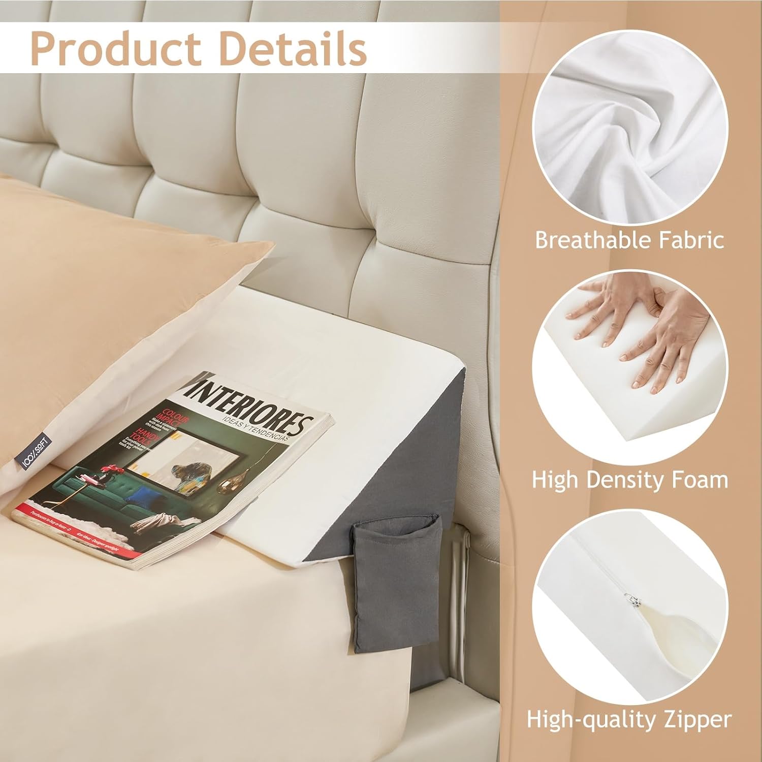 Voctriam Bed Wedge Pillow for Headboard Gap 60x8x6 White