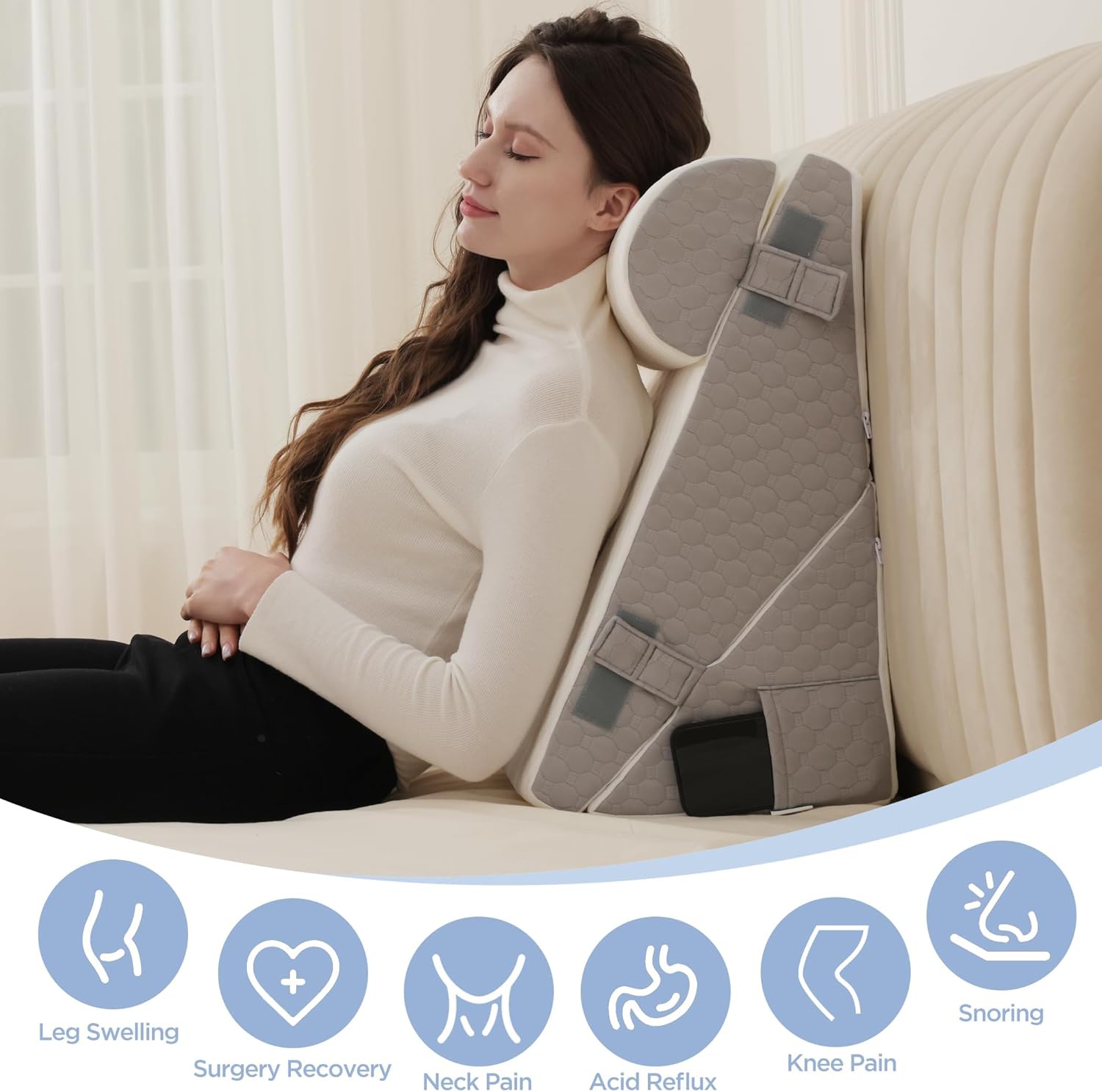 Flyxunfri 912 Bed Wedge Pillow Set 10-in-1 Adjustable
